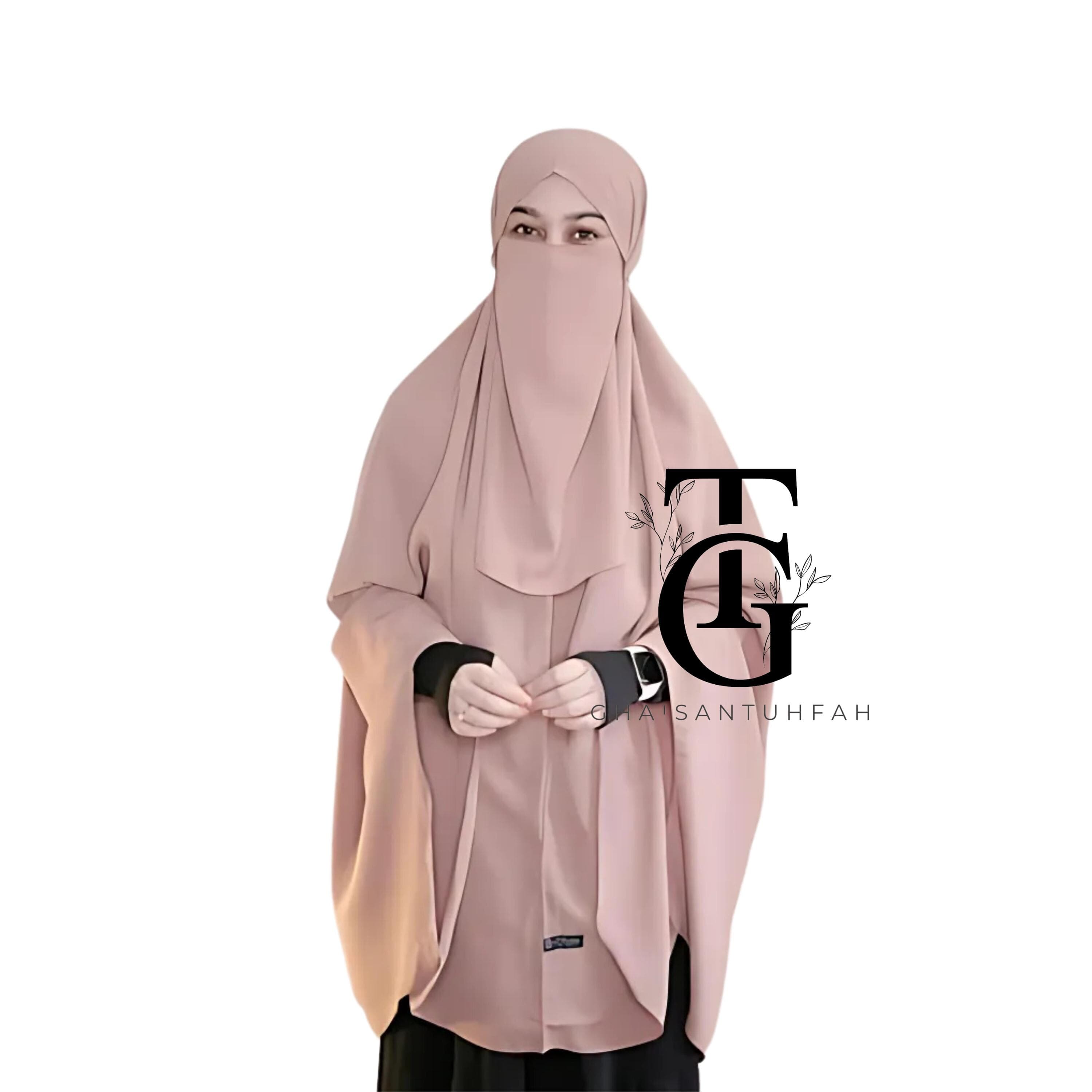 Syari Instant Khimar with niqab, Instan Veil, Solid Color Headscarf, Modest Islamic Scarf, Elegant Hijab Head Cover, Religious Headwear GT77 - image 4