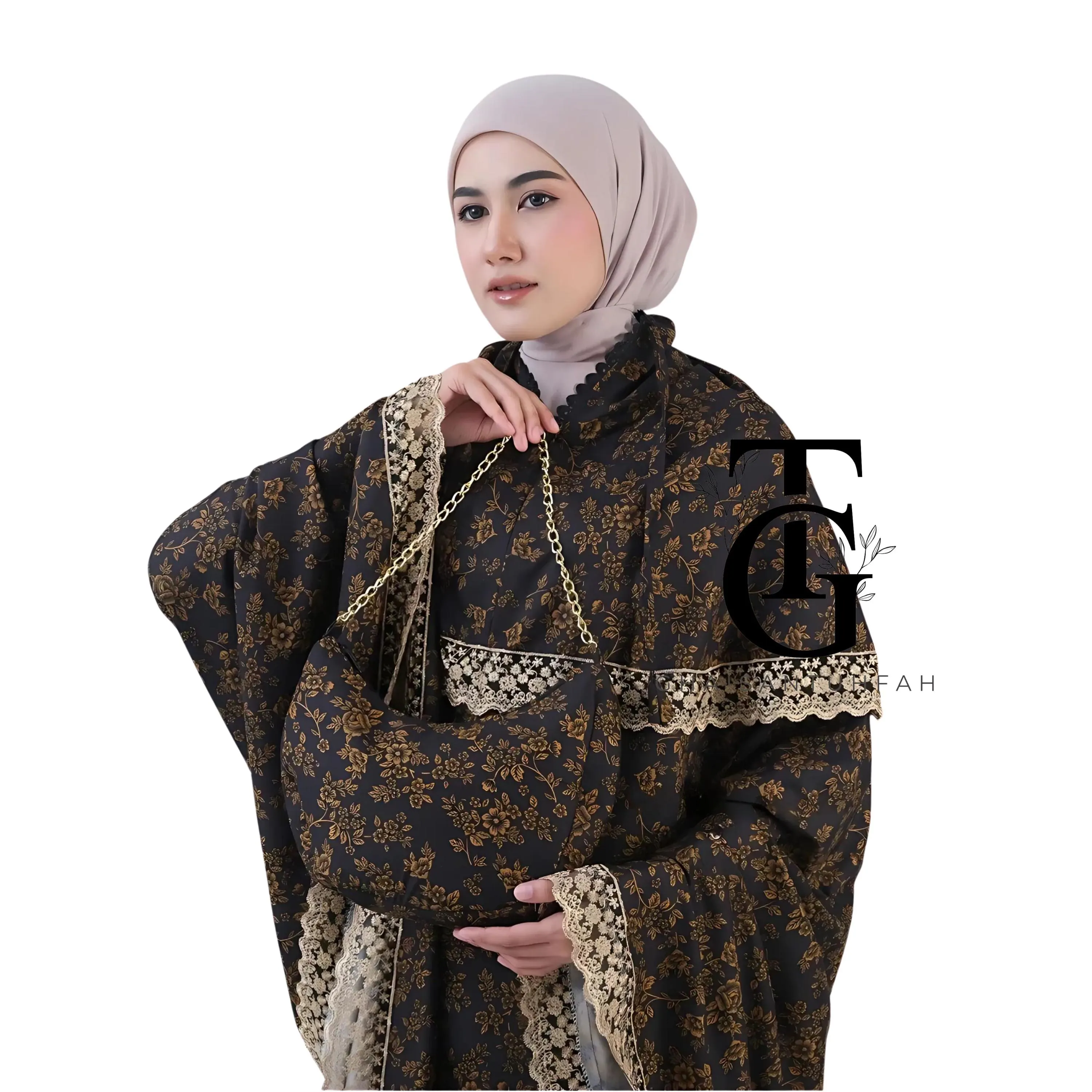 Luxurious Lace 2in1 Cotton Foil Adult Mukena, Mukena for Women, Muslim Prayer Set, Prayer Mat Included, Worship Accessory, Islamic Gift GT70 - image 5