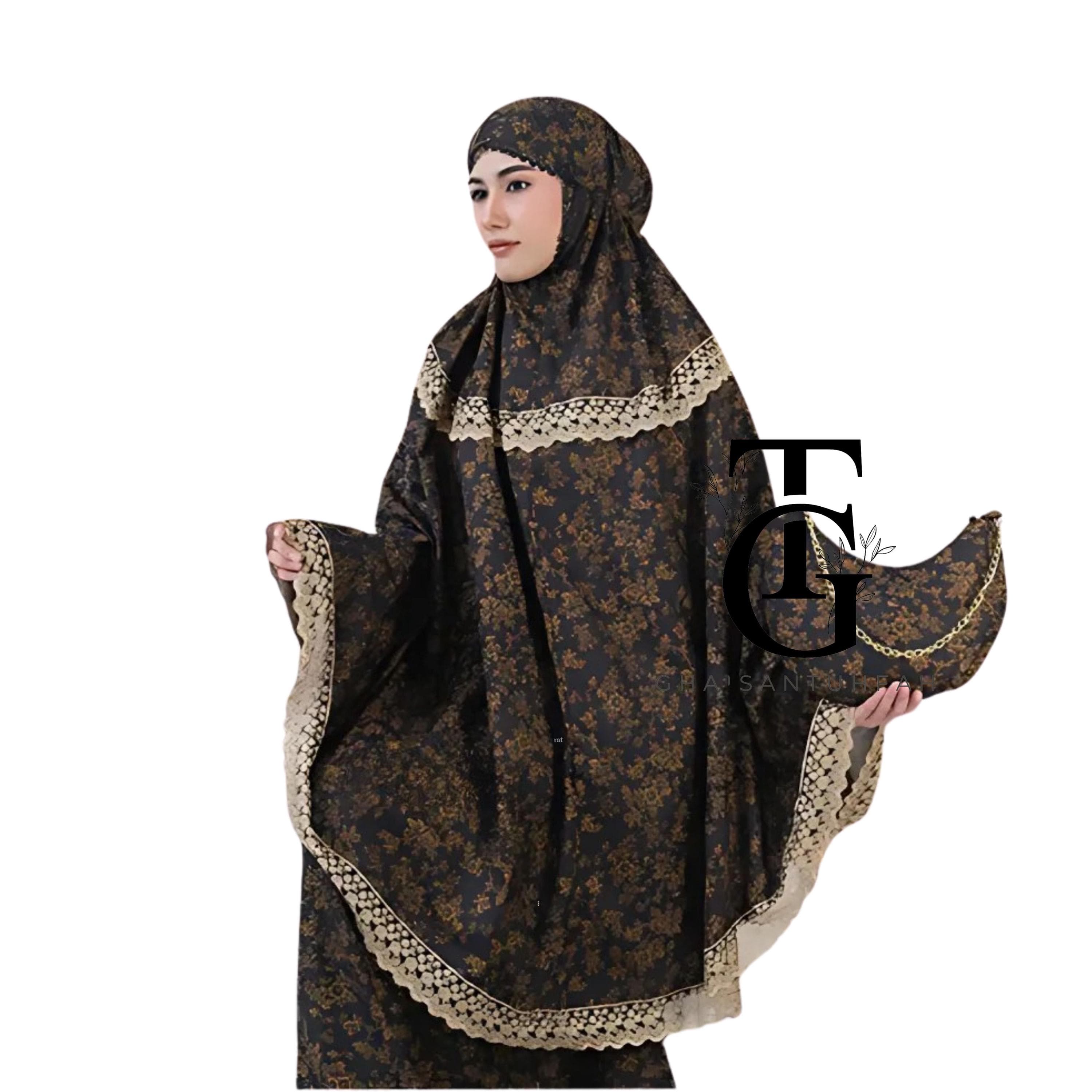 Luxurious Lace 2in1 Cotton Foil Adult Mukena, Mukena for Women, Muslim Prayer Set, Prayer Mat Included, Worship Accessory, Islamic Gift GT70 - image 4
