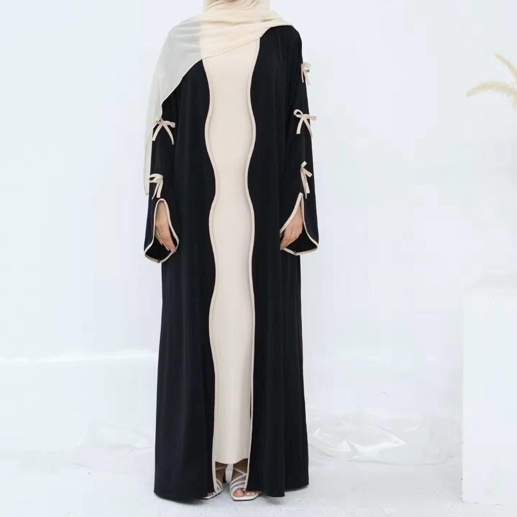 Black and Beige Butterfly Larina Eid Open Abaya Only - image 3