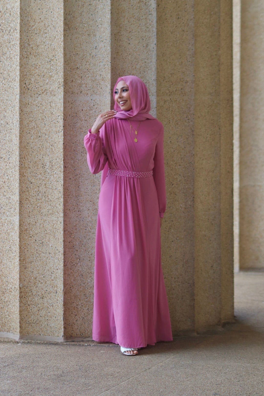 Kalina Abaya Dress with Pearl Belt, Modest Elegant Gown - image 3