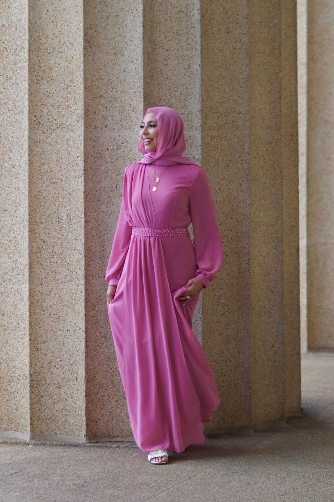Kalina Abaya Dress with Pearl Belt, Modest Elegant Gown - image 4