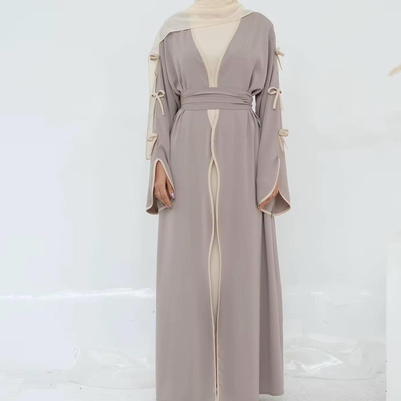 Taro and Beige Butterfly Larina Eid Abaya Set