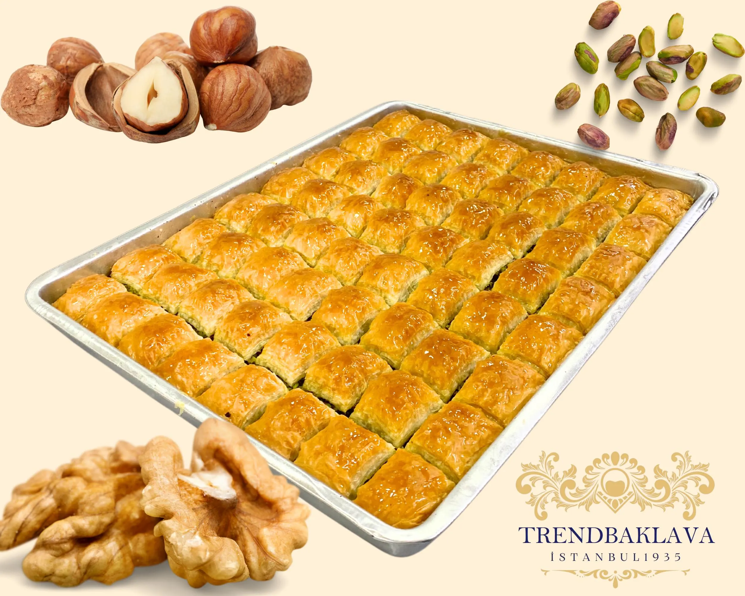 Turkish Baklava Tray 90 Pieces Wedding Dessert, Large Family Gift, Pistachio Baklava Istanbul