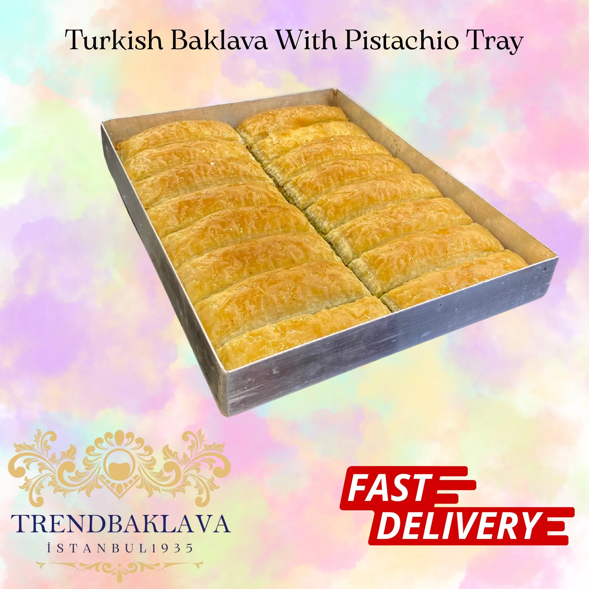 Pistachio Turkish Baklava: Crispy Gofret Style, Low Sugar, 16 Pieces