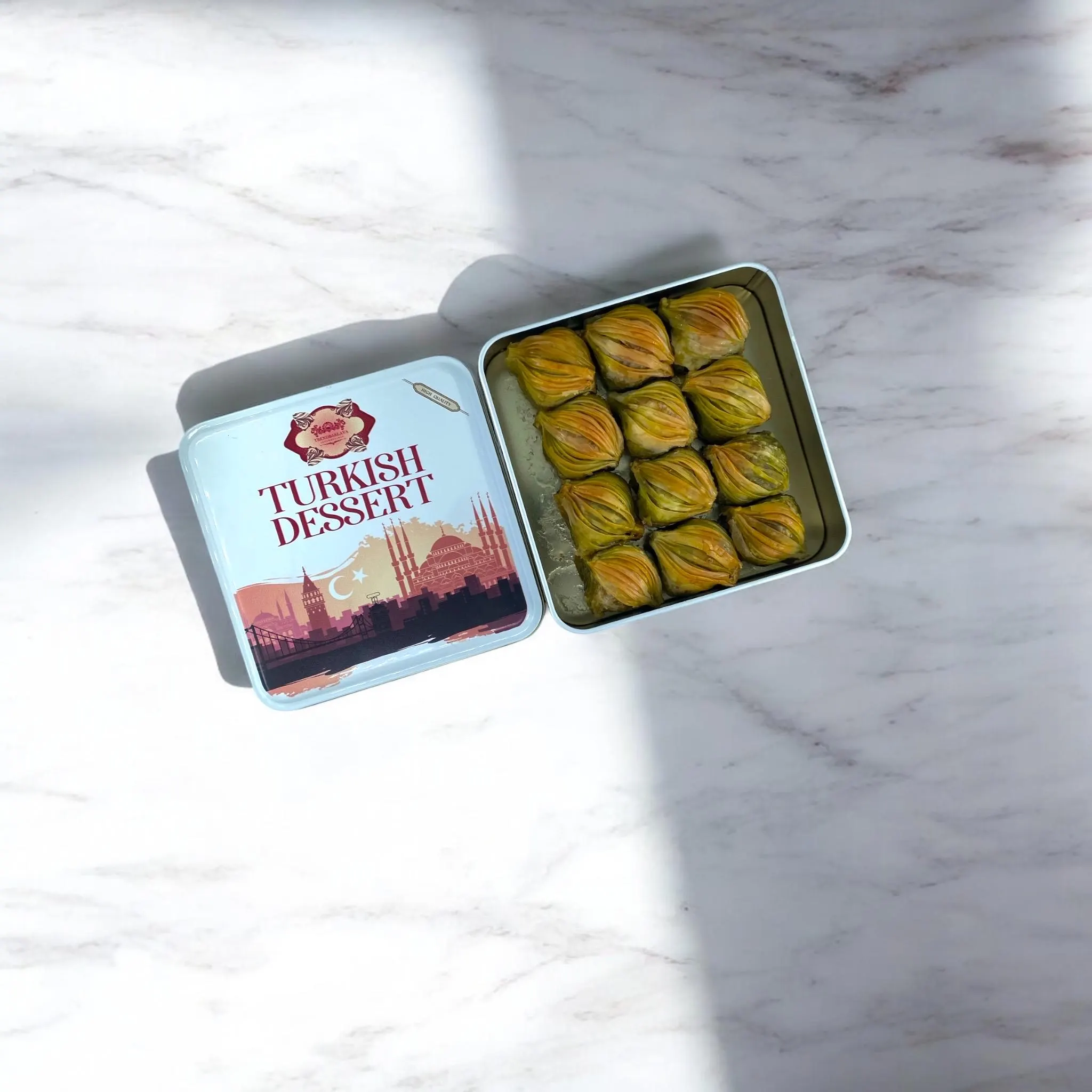 Homemade Baklava With Pistachio Gift Tin Box, Summer Fresh Dessert, Turkish Baklava Box, Handmade Food