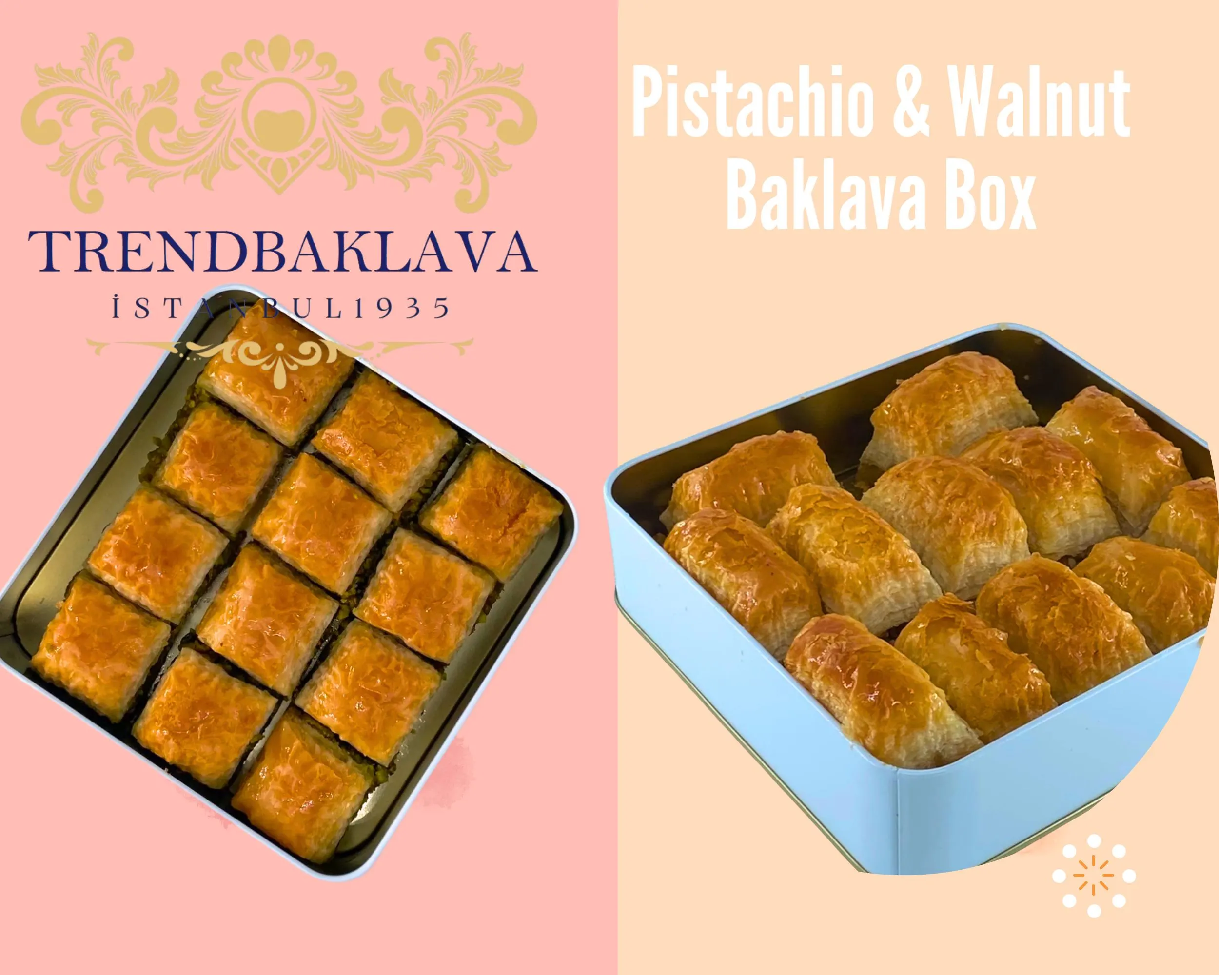 Handmade  Homemade Baklava Pistachio And Walnut Mixed Gift Tin Box