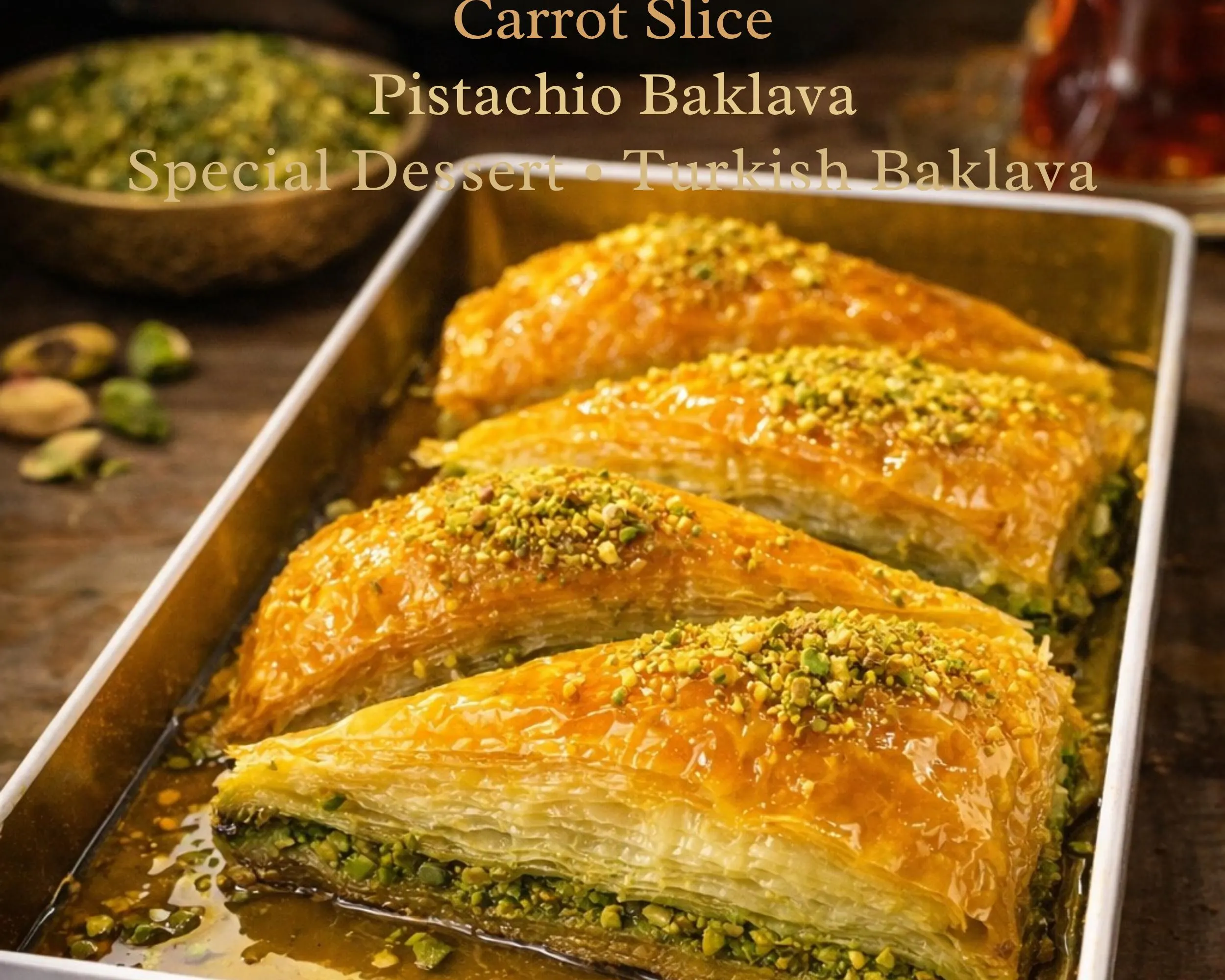 Mediterranean pastry, baklava box with pistachio, sweet gift for coworker, housewarming Food, christmas dessert, carrot slice handmade baklava basket