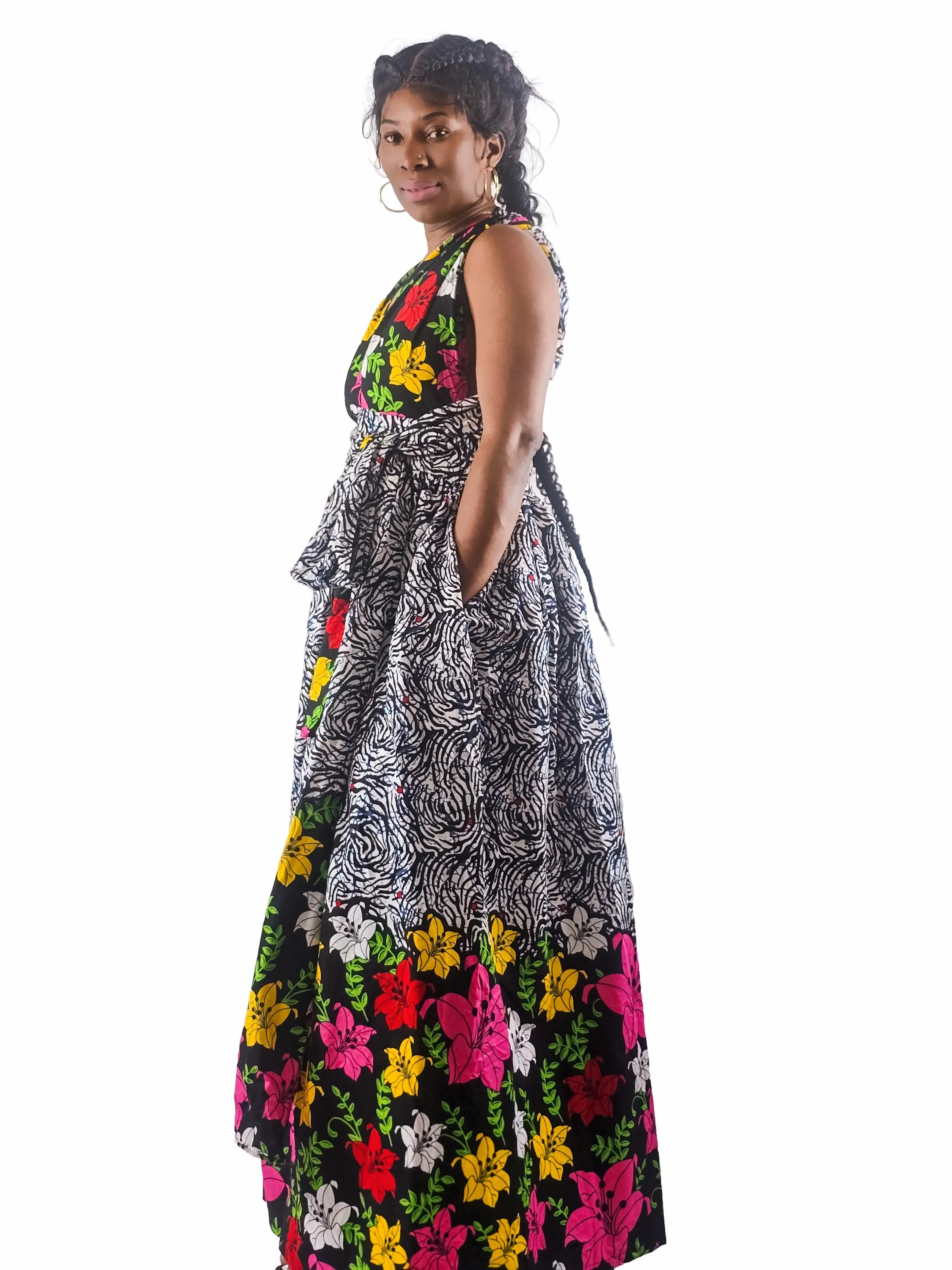 Ankara Maxi Wrap Dress: African Print Cotton, Sleeveless 62" Long - image 4