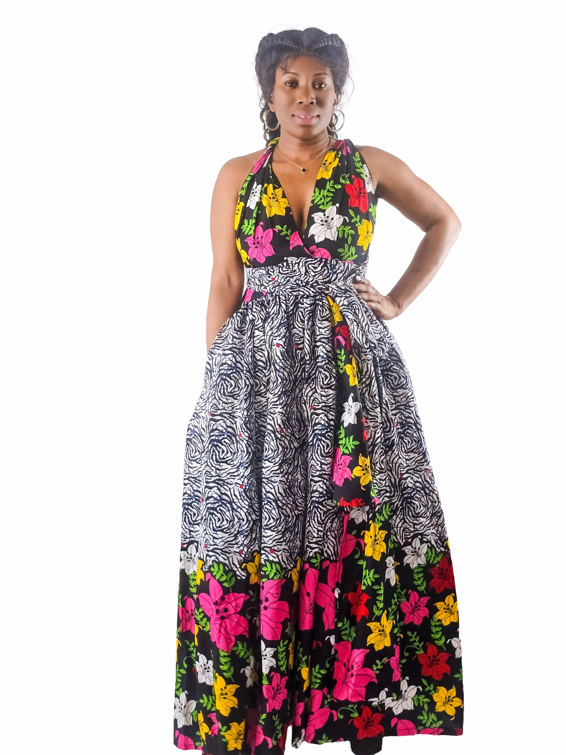 Ankara Maxi Wrap Dress: African Print Cotton, Sleeveless 62" Long - image 3
