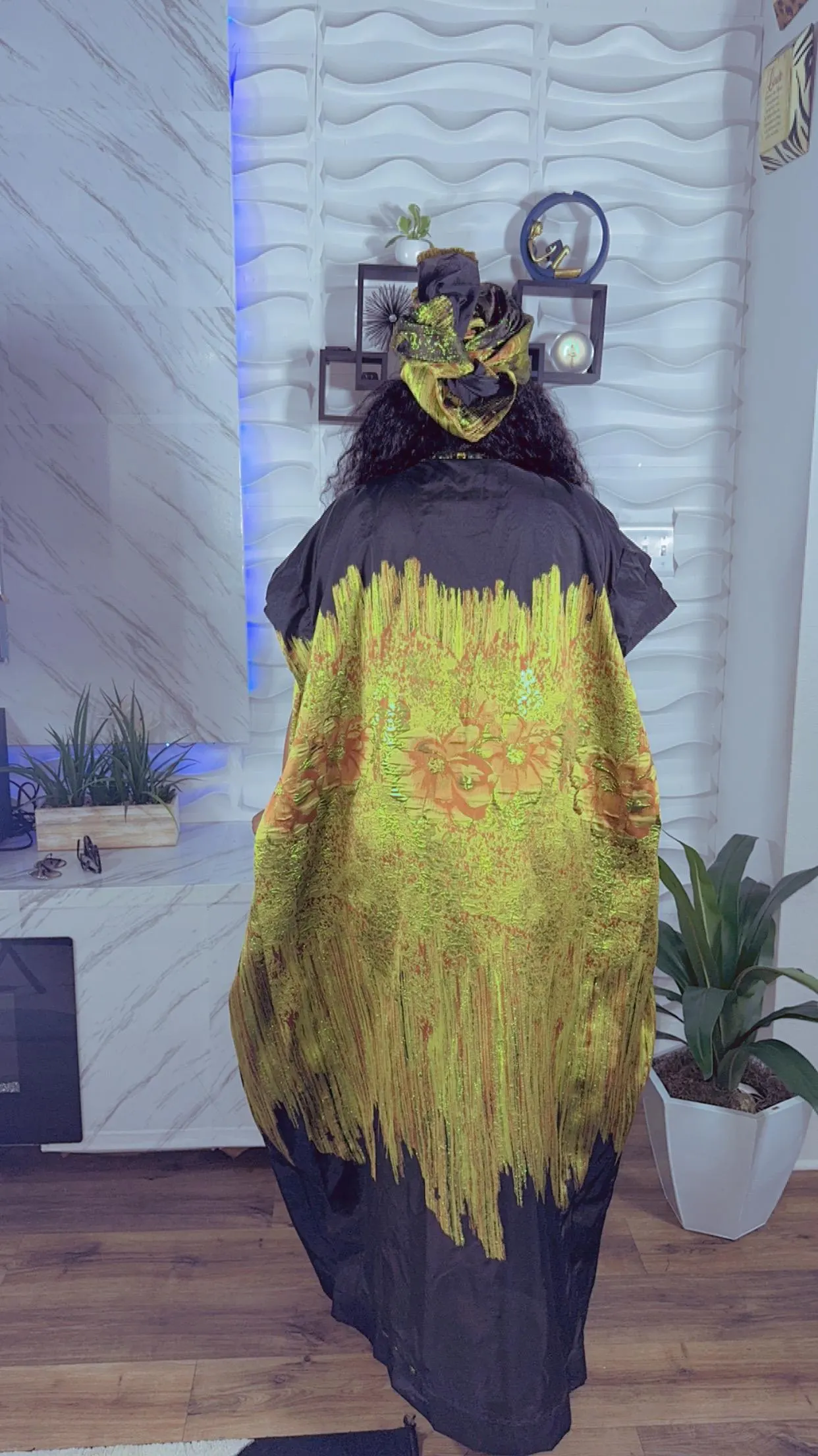 Brocade African Boubou Kaftan with Headscarf - image 4