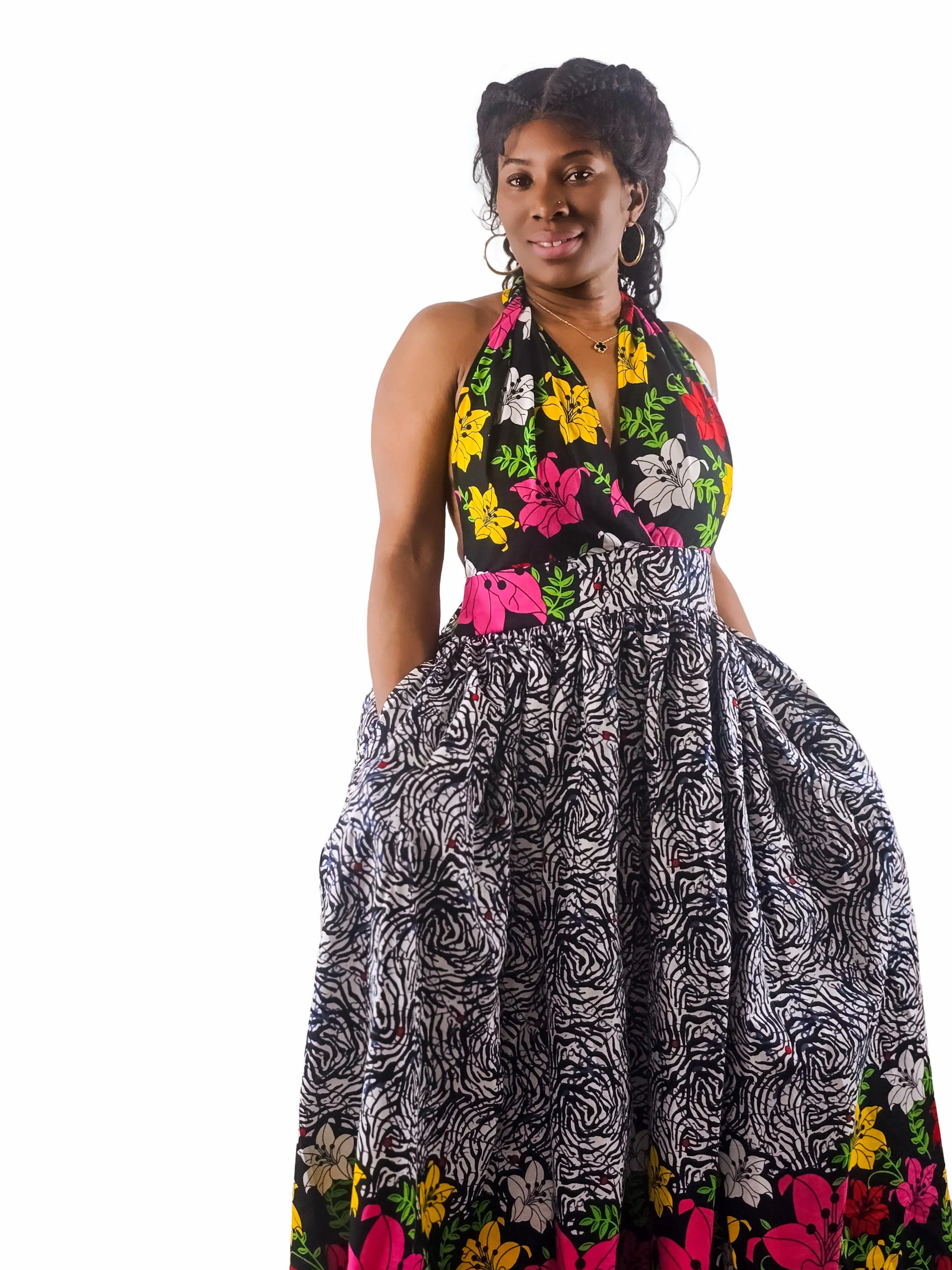 Ankara Maxi Wrap Dress: African Print Cotton, Sleeveless 62" Long