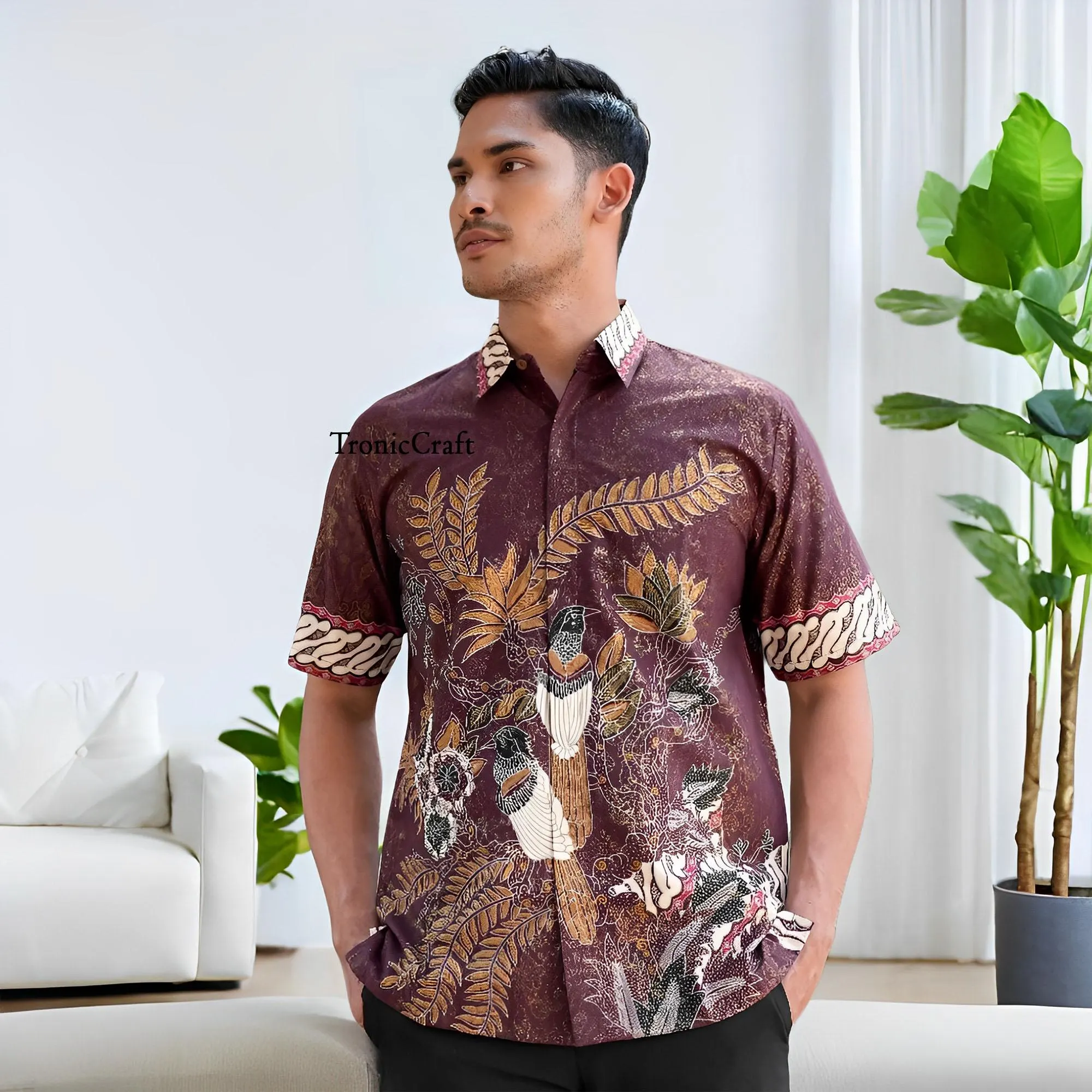 Batik Kalingga Brown Elegant and Comfortable Regular Fit Men's Shirt,Men Batik,Batik,Men Batik Shirt,Men's Batik Shirts,Batik Shirt