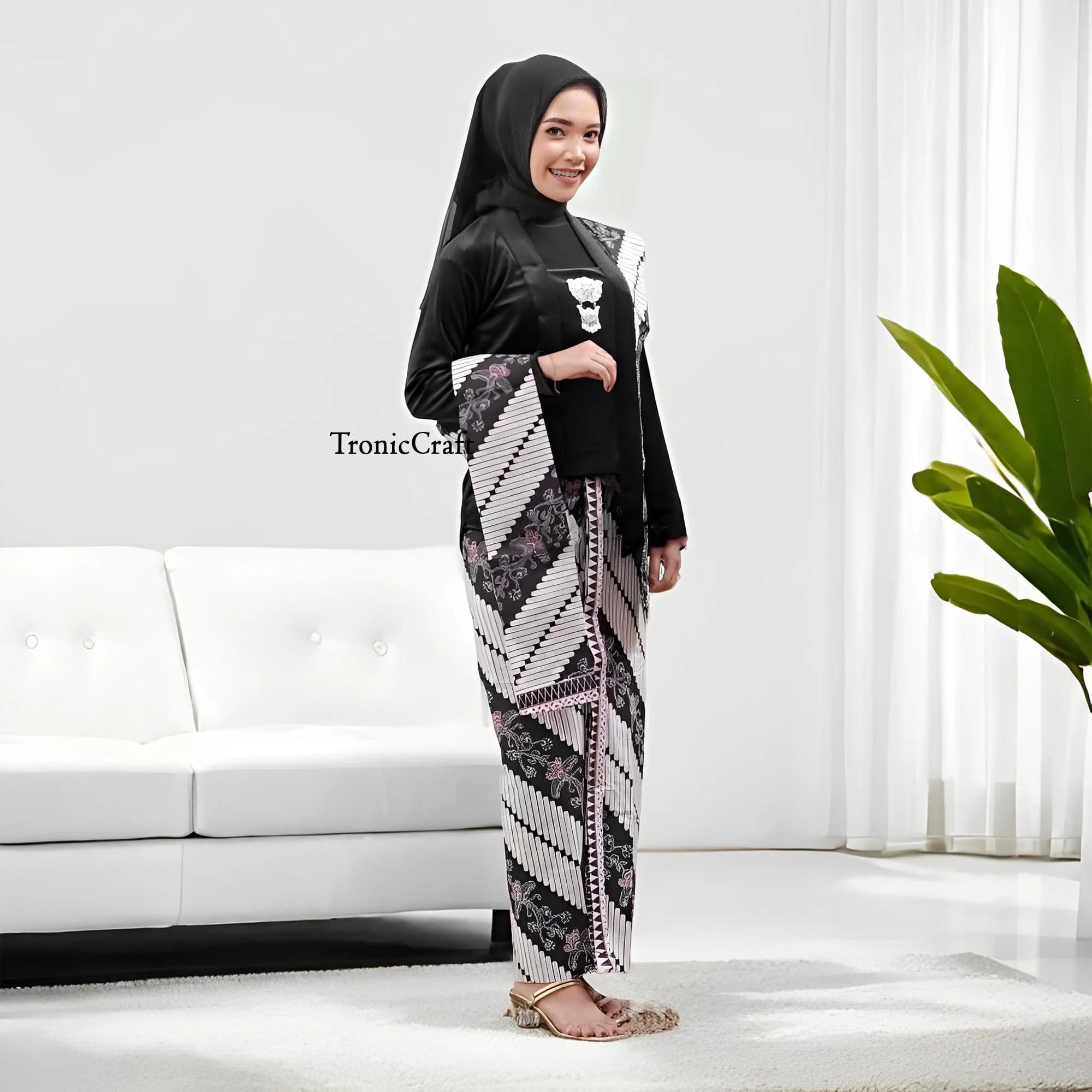 Black Velvet Kebaya Set Instant Jarik Wiru Shawl with Elegant and Practical Flower Slope Motif,Kebaya Dress,Kebaya,Kebaya Modern