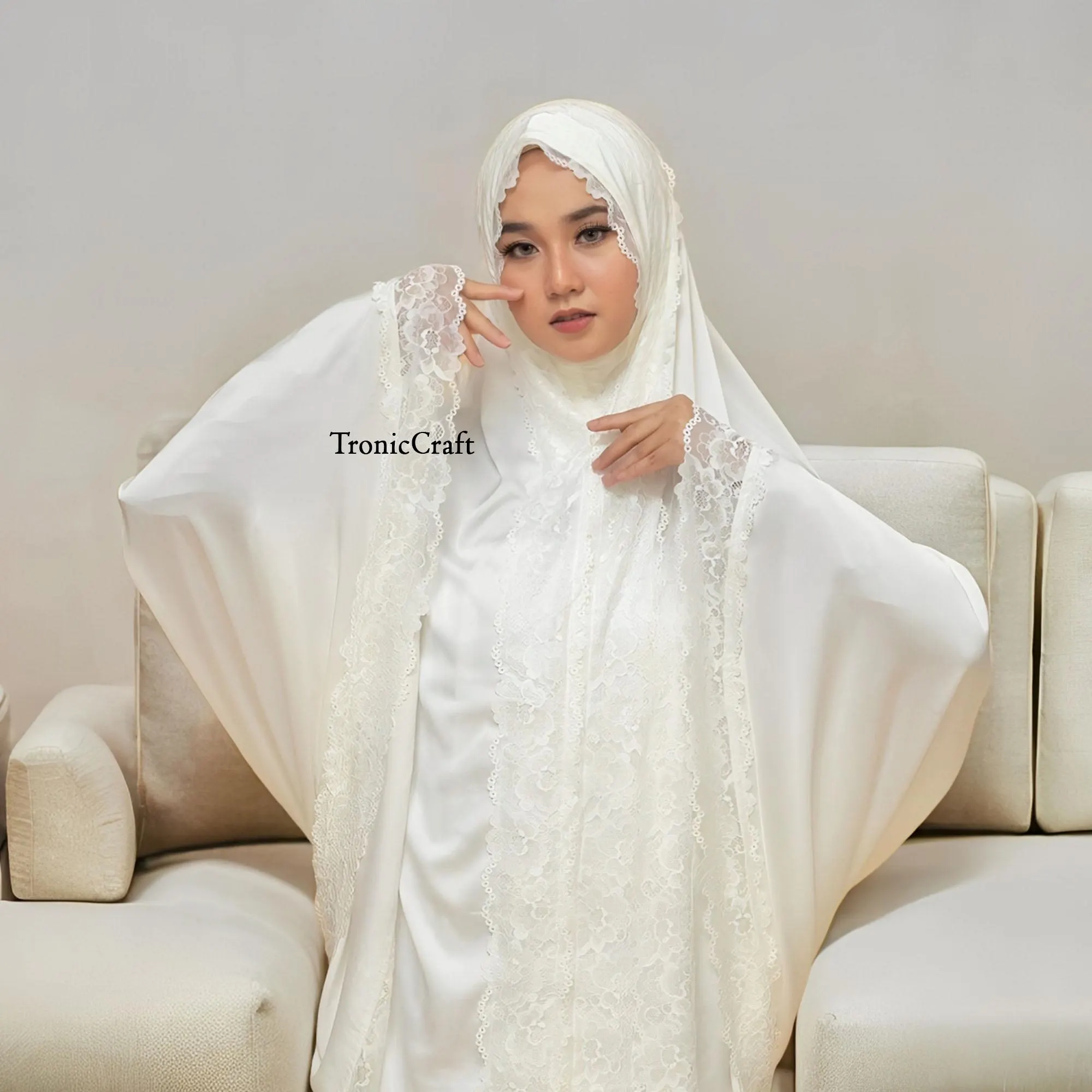 Meisya Daily Mukena White Premium Silk Lace Elegant and Comfortable,Mukena,Muslim Prayer Dress,Muslim Prayer Attire,Prayer Outfit