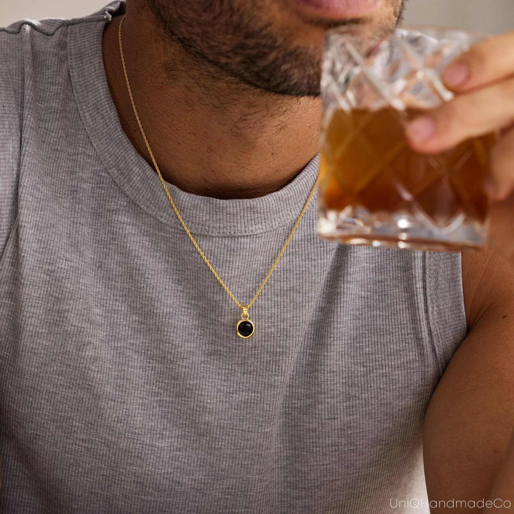 Men's Birthstone Necklace, Black Onyx Pendant Necklace, Tiger Eye Necklace for Men, Personalized Gemstone Jewelry, Christmas Gift - image 5