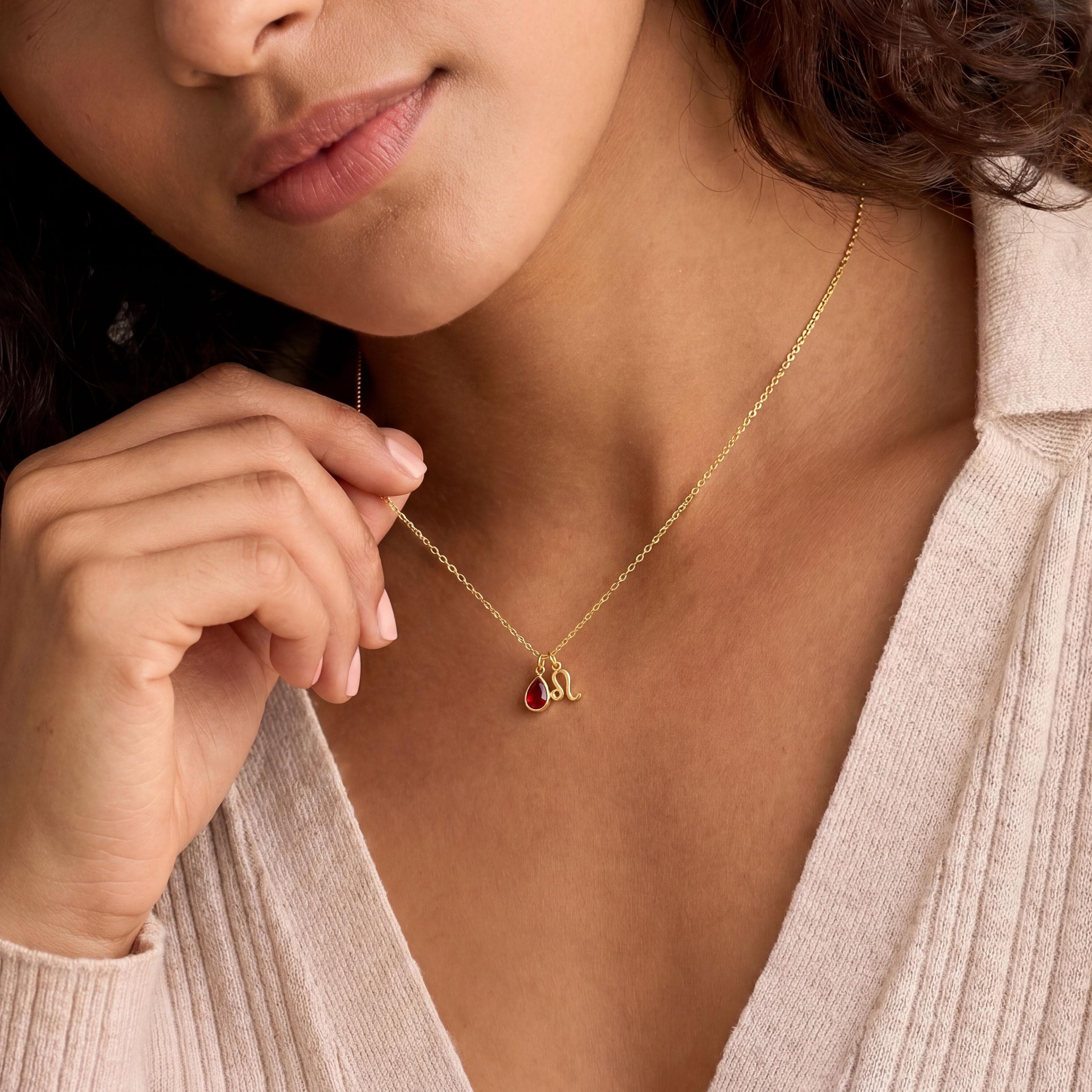 Zodiac Moon Necklace with Birthstone, Tiny Zodiac Pendant, Horoscope Necklace, Custom Zodiac Gemini Silver Necklace, Christmas Gift - image 2