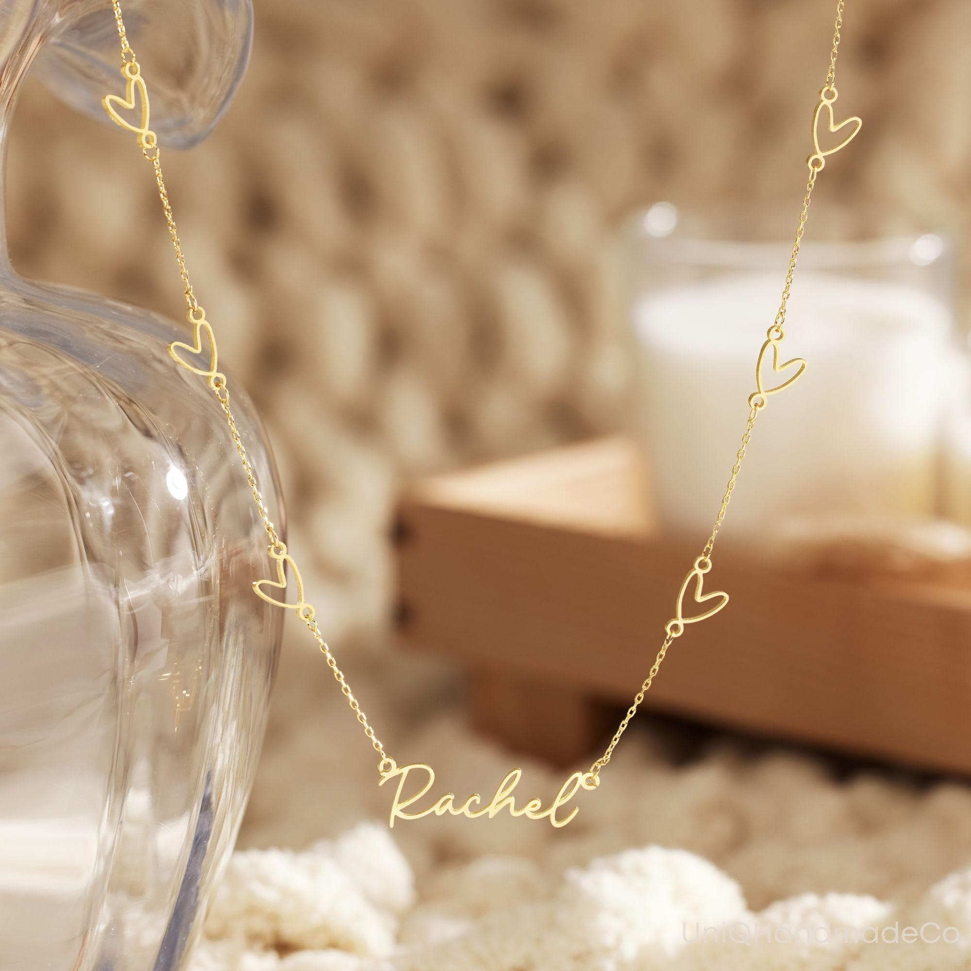 Personalised Name Necklace with Heart Chain, Custom Minimalist Necklace, Personalised Jewellery, Birthday Gift for Daughter, Teacher Gift - image 3