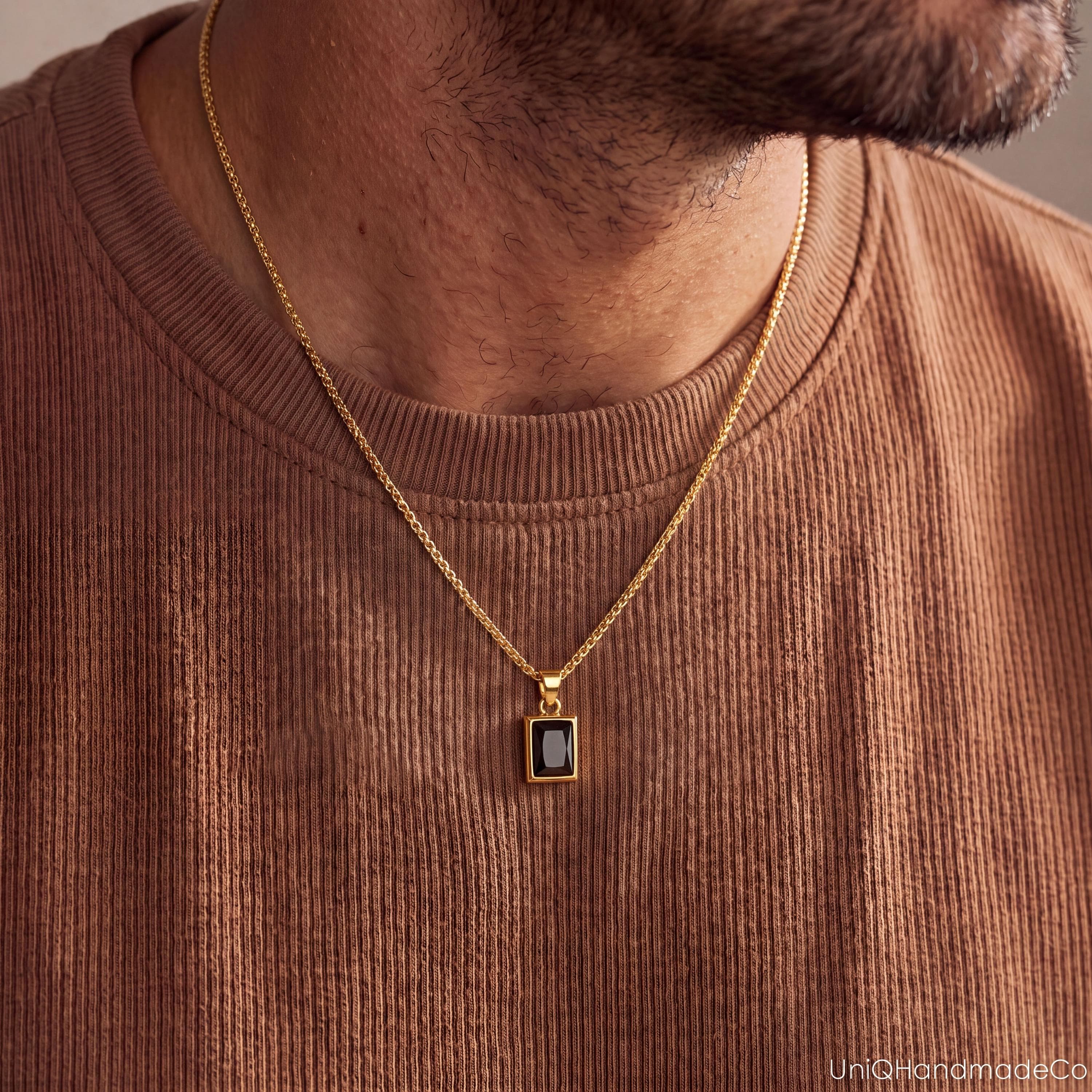 Men's Birthstone Necklace, Black Onyx Pendant Necklace, Birthstone Necklace for Men, Personalized Gemstone Jewelry, Christmas Gift for Him - image 3