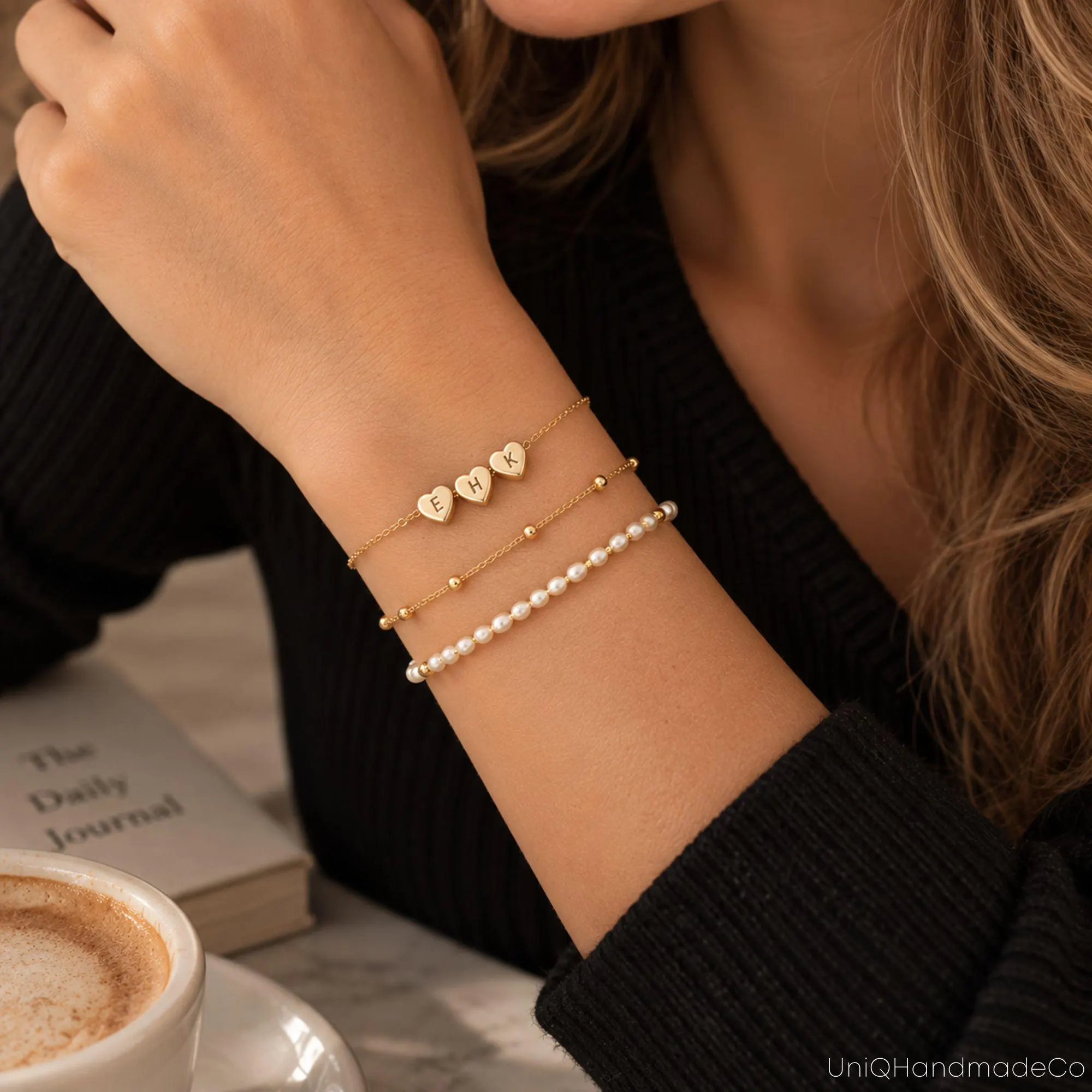 Personalised Initial Heart Bracelet, Tiny 3D Heart Charm Bracelet, Family Bracelet for Mum, Letter Bracelet, Kids Bracelet, Christmas Gift - image 4