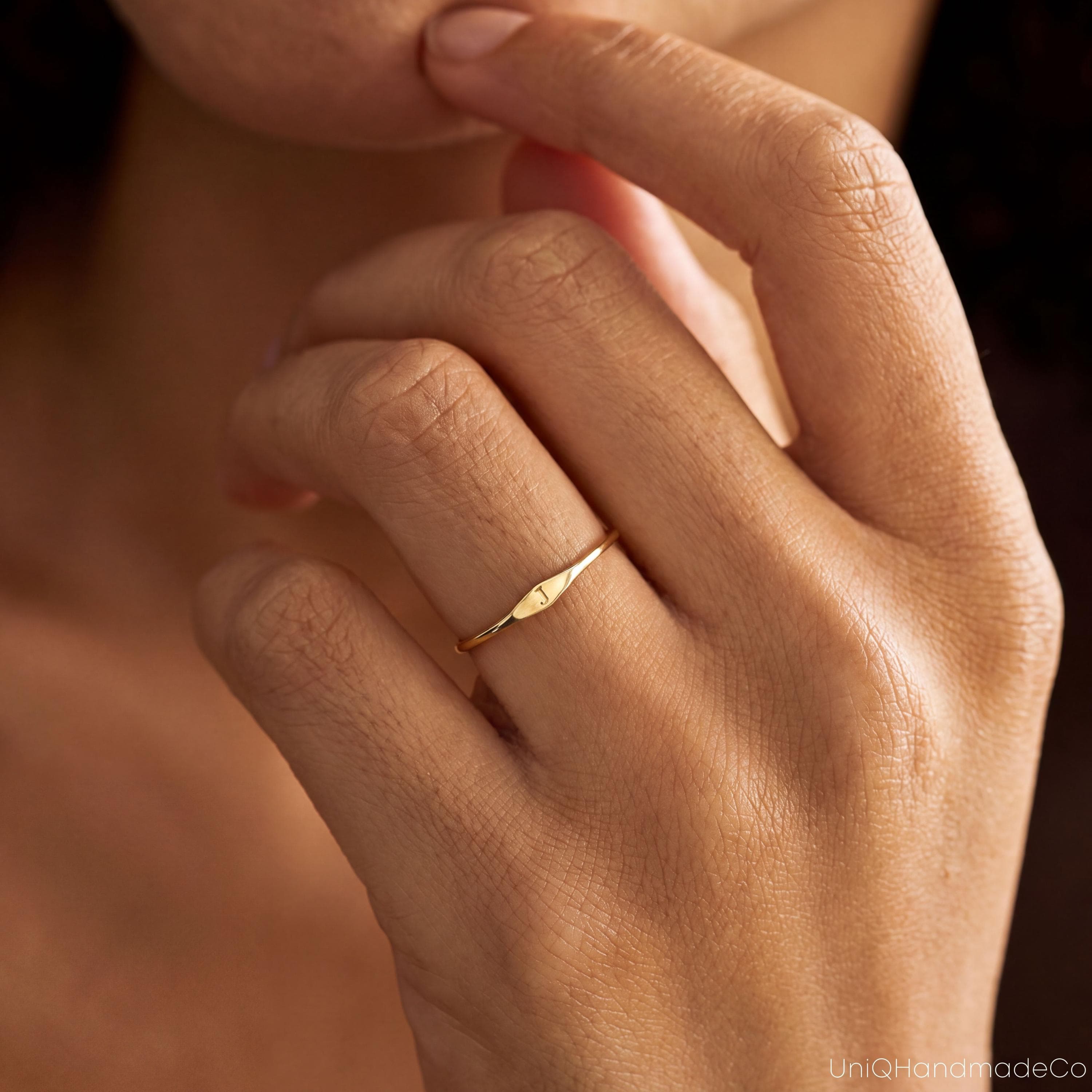 Personalized Initial Ring, Minimalist Letter Ring, Custom Engraved Ring, Dainty Gold Stacking Ring, Everyday Jewelry Gift, Christmas Gift - image 3