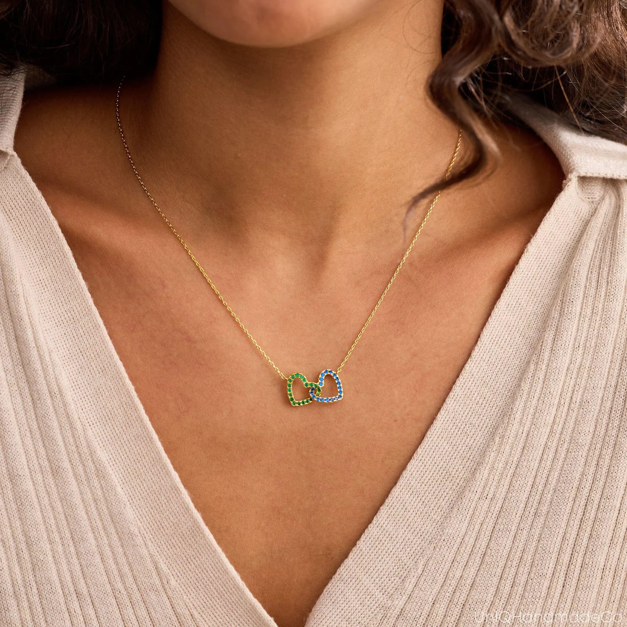 Personalised Birthstone Heart Necklace, Interlocking Heart Necklace, Mother and Daughter Necklace, Womens Necklace, Christmas Gift for Her - image 5