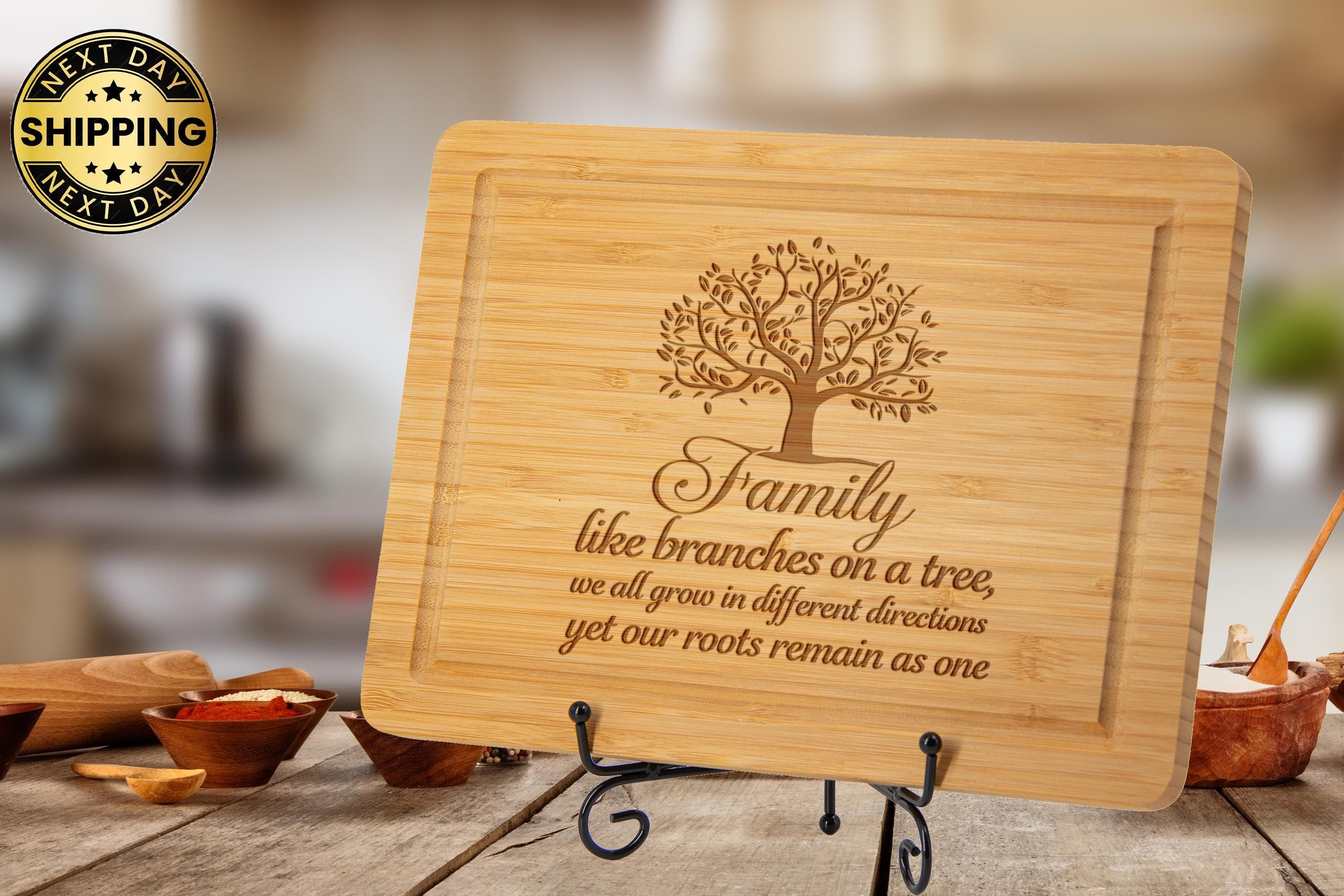 Engraved Cutting Board With Tree & Family Quote, Heartfelt Kitchen Gift For Parents, Siblings, Housewarming, Family Tree Gift, Fast Shipping