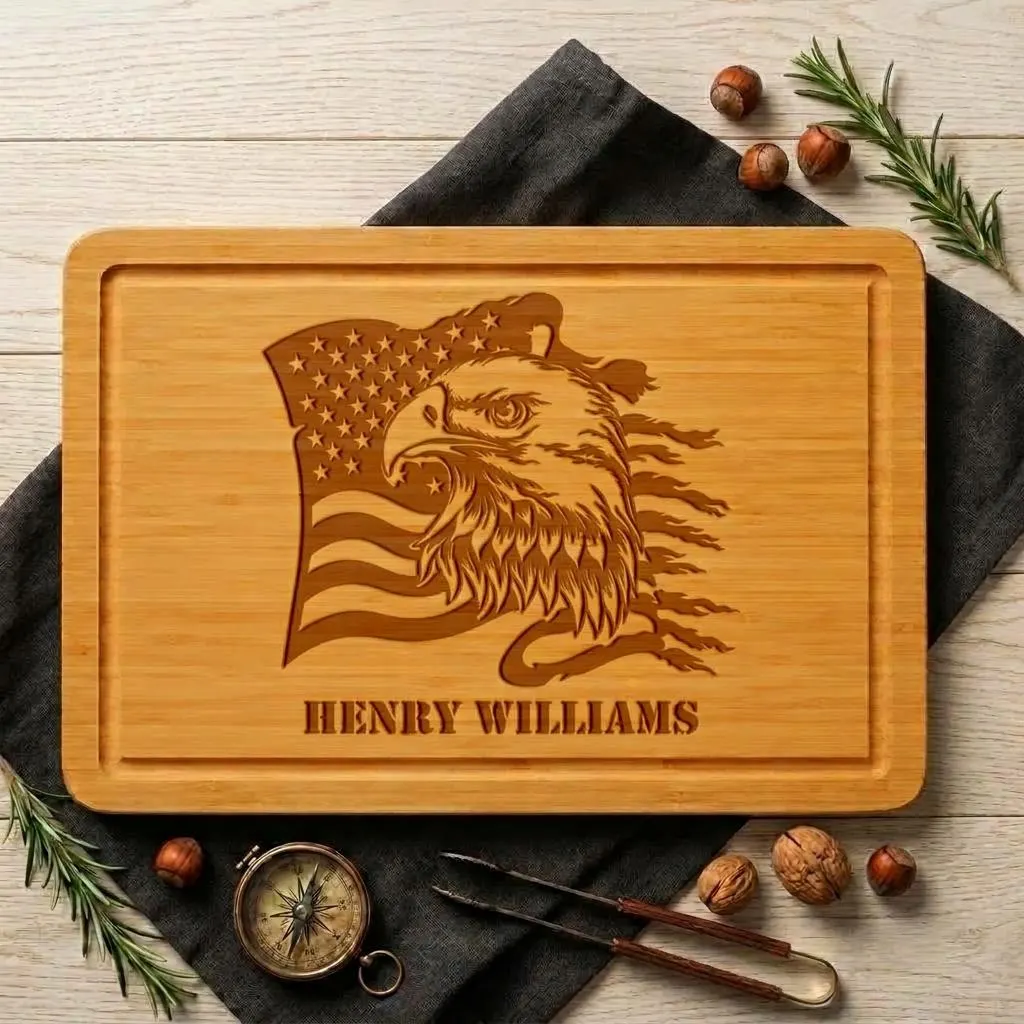 Personalized Military Retirement Cutting Board, Veteran/Memorial Day Gift, USA Flag Patriot Gift for Dad, Husband, Grandpa, Kitchen Decor - image 3