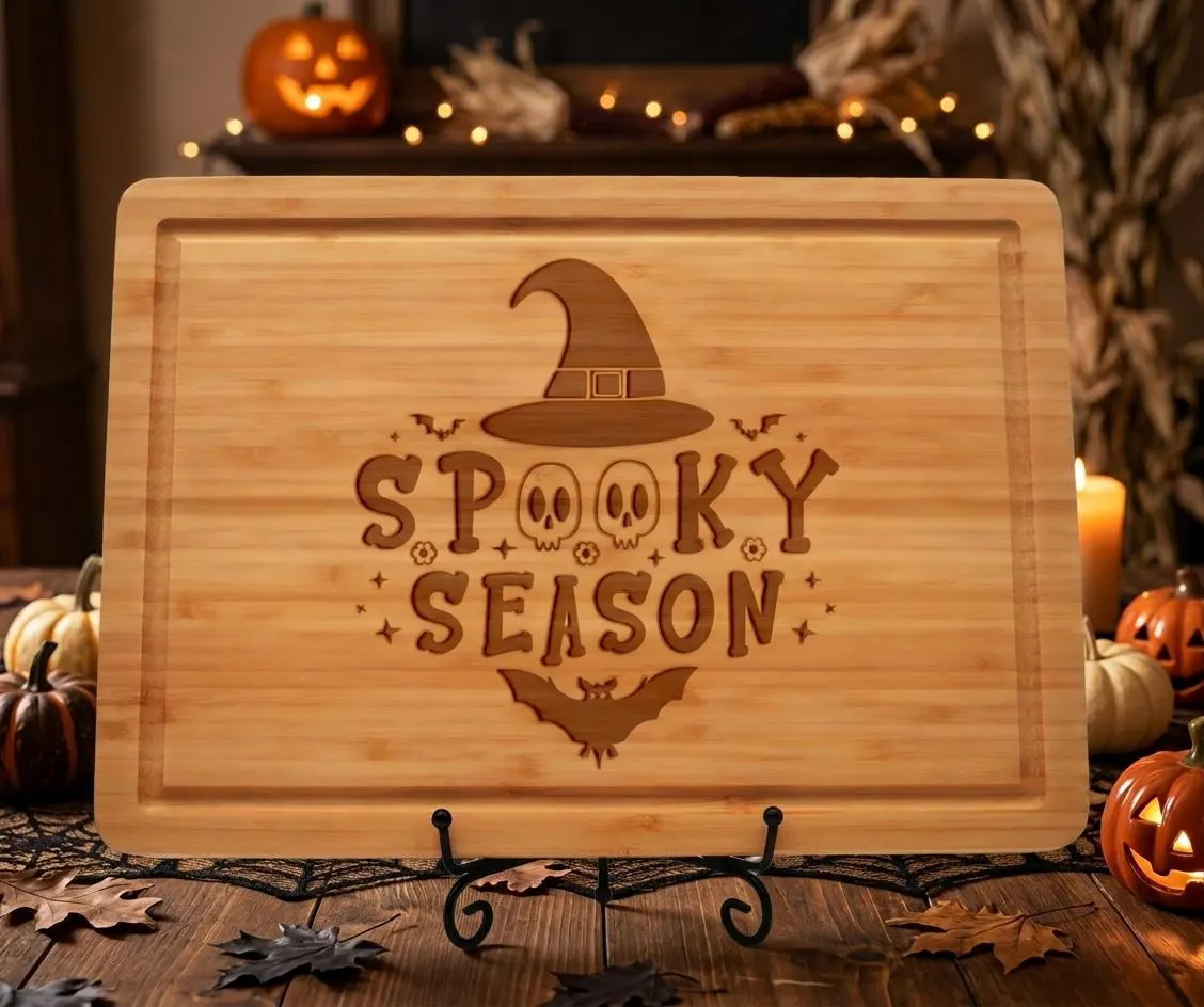 Halloween Cutting Board: Witch, Ghost & Pumpkin Bamboo Decor, Engraved Bamboo Cutting Board - image 3