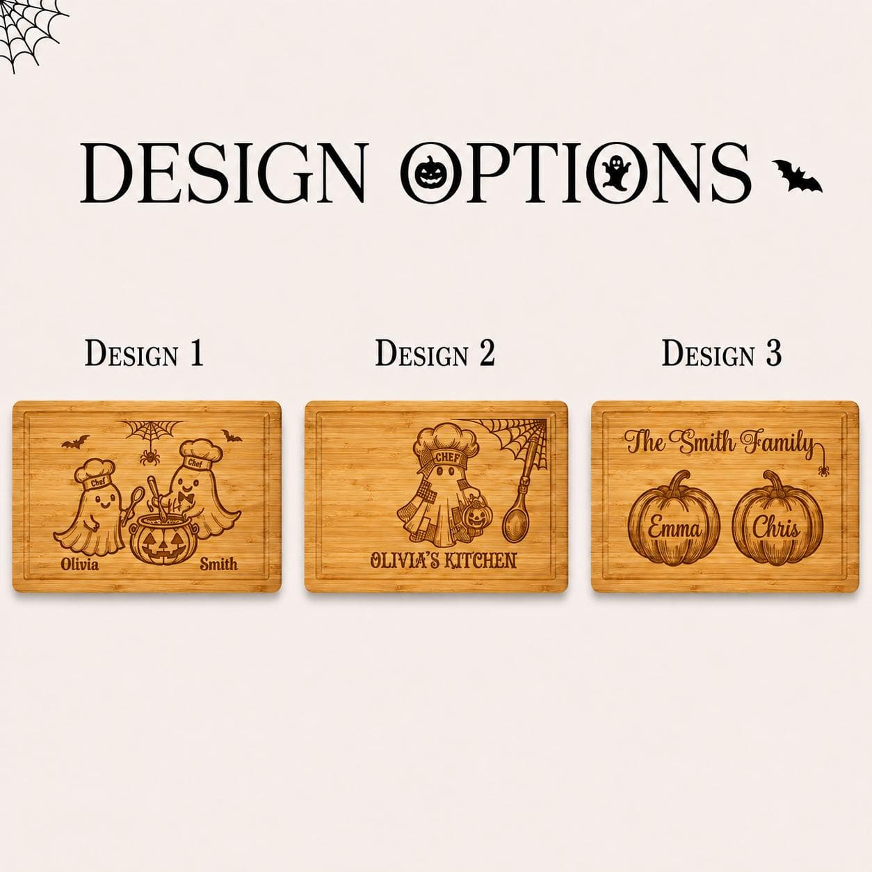 Personalized Halloween Cutting Board, Engraved Ghost Family Kitchen Decor, Custom Bamboo Cutting Board, Halloween Kitchen Gift - image 2