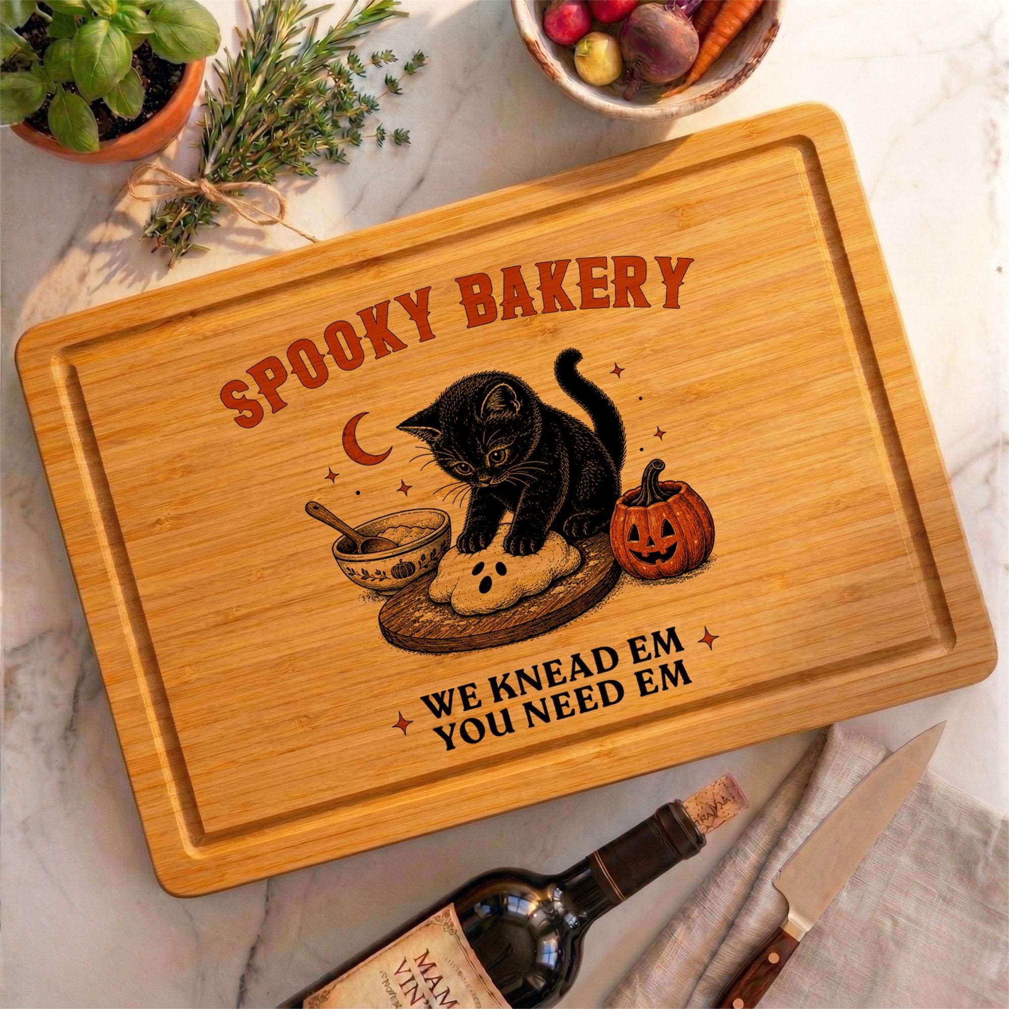 Halloween Bamboo Cutting Board, Engraved Spooky Charcuterie Board, Black Cat Kitchen Decor, Halloween Home Gift, Fall Baking Gift - image 5