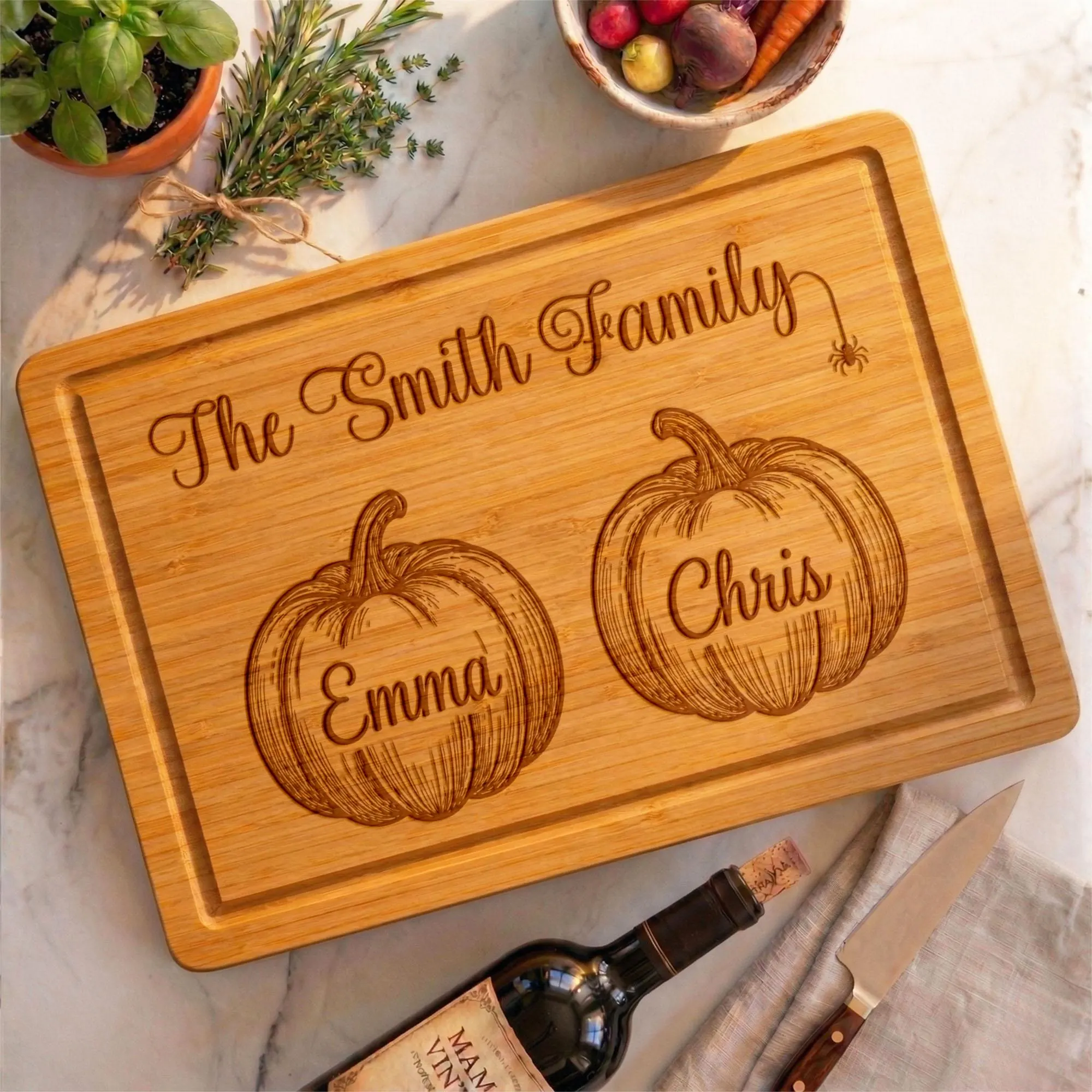 Personalized Halloween Cutting Board, Engraved Ghost Family Kitchen Decor, Custom Bamboo Cutting Board, Halloween Kitchen Gift - image 3