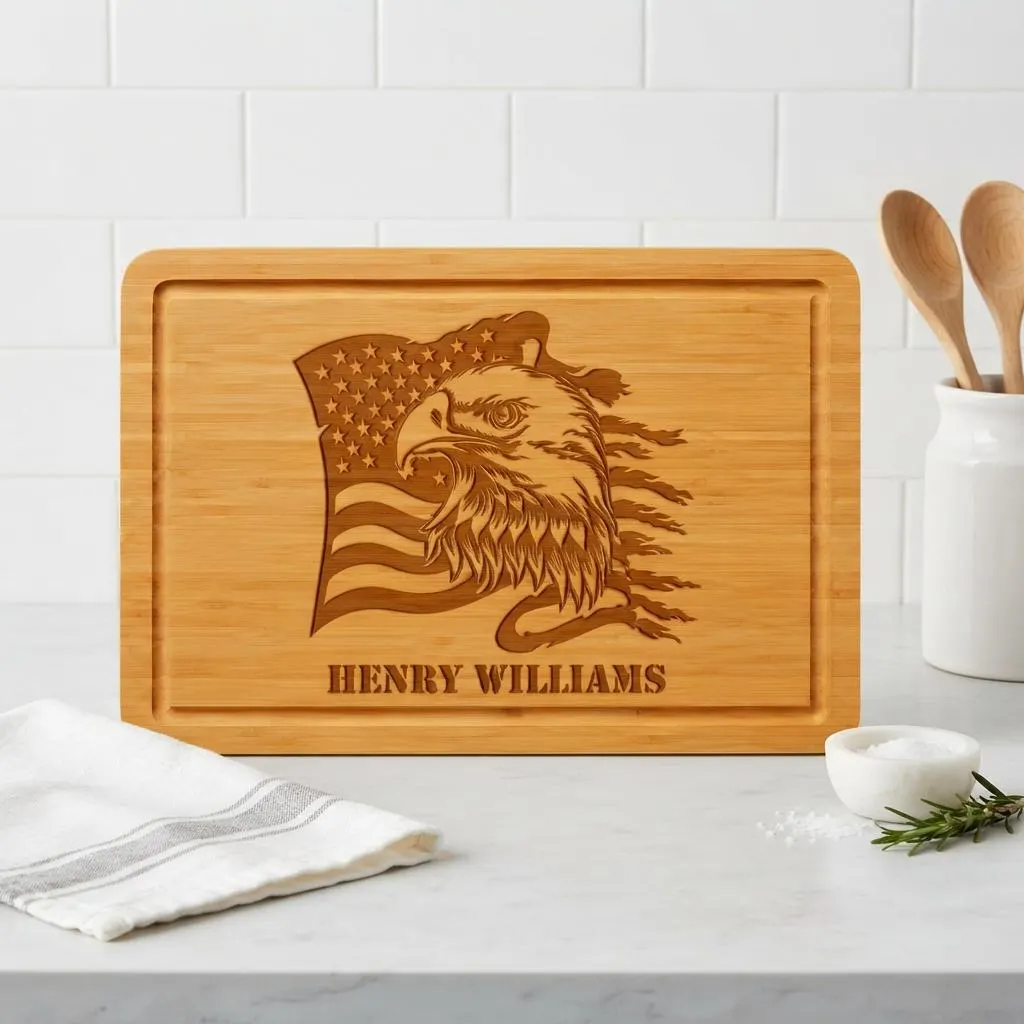 Personalized Military Retirement Cutting Board, Veteran/Memorial Day Gift, USA Flag Patriot Gift for Dad, Husband, Grandpa, Kitchen Decor - image 4