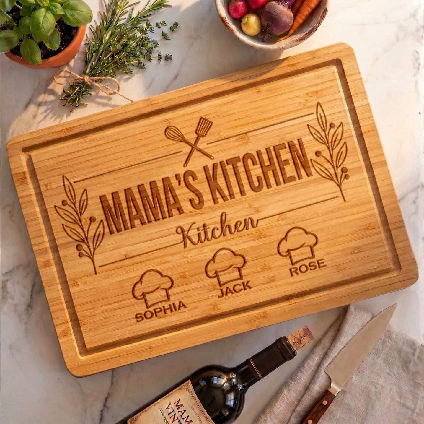Personalized Mama’s Kitchen Bamboo Cutting Board, Custom Mothers Day Board, Engraved Mom and Nana Birthday Gift Ideas, Serving Board For Mom