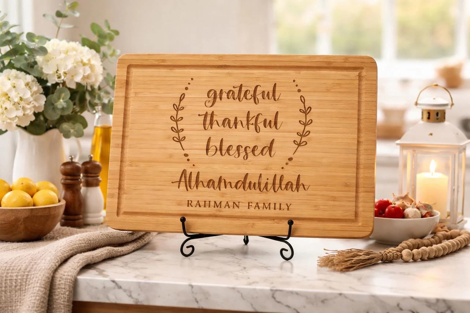 Alhamdulillah Grateful Thankful Blessed  cutting board, Personalized Muslim Kitchen Decor, Islamic Gift, Muslim home decor, Ramadan gift