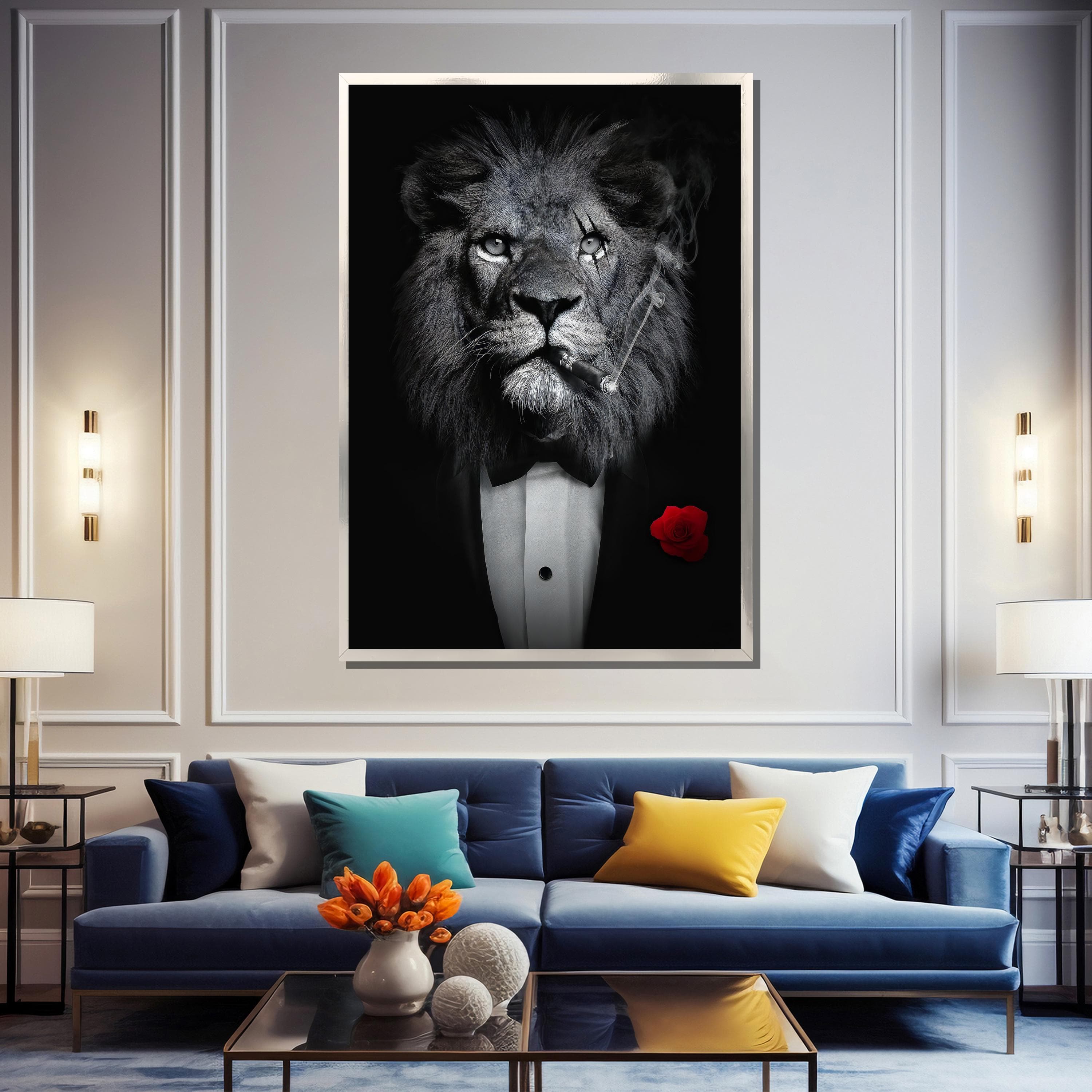 Lion in Tuxedo Canvas Art | Cigar Smoking Animal Print - image 5