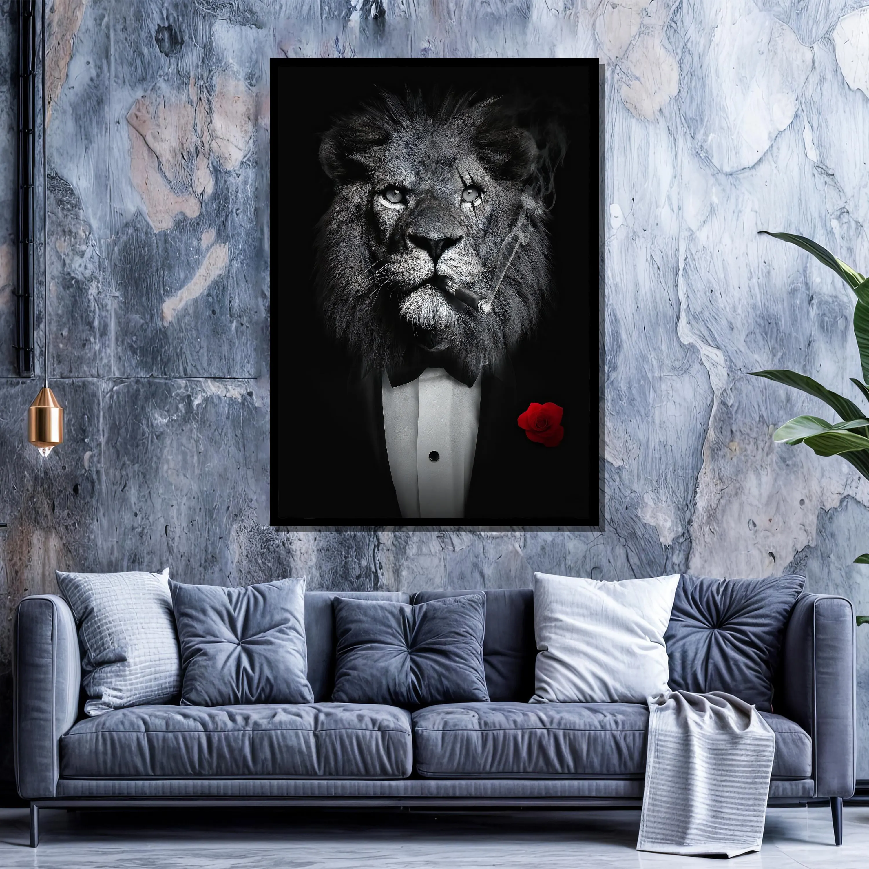 Lion in Tuxedo Canvas Art | Cigar Smoking Animal Print - image 4