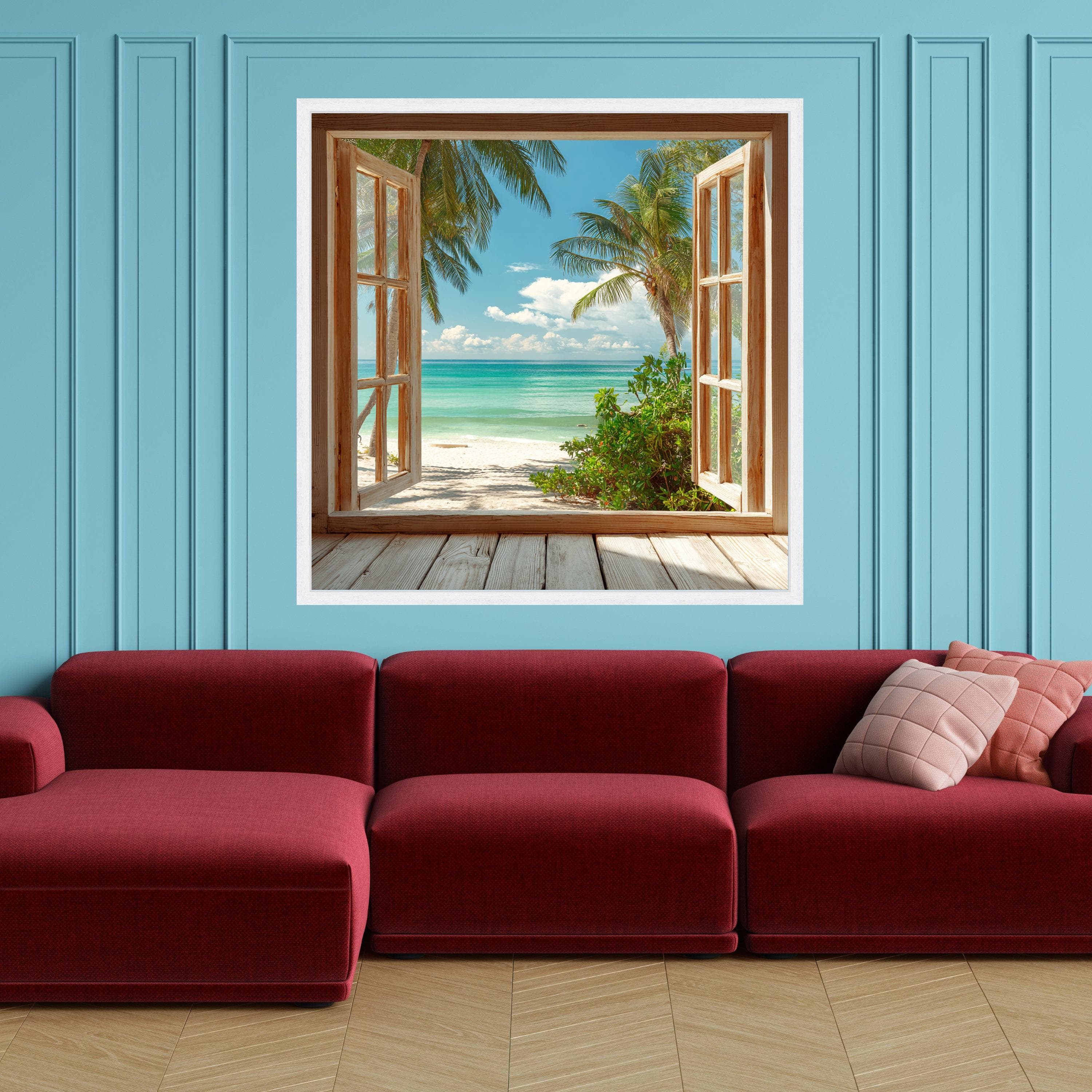Tropical Beach Window Canvas, Ocean Palm Trees Seaside Landscape Wall Art (Ready to Hang) - image 3