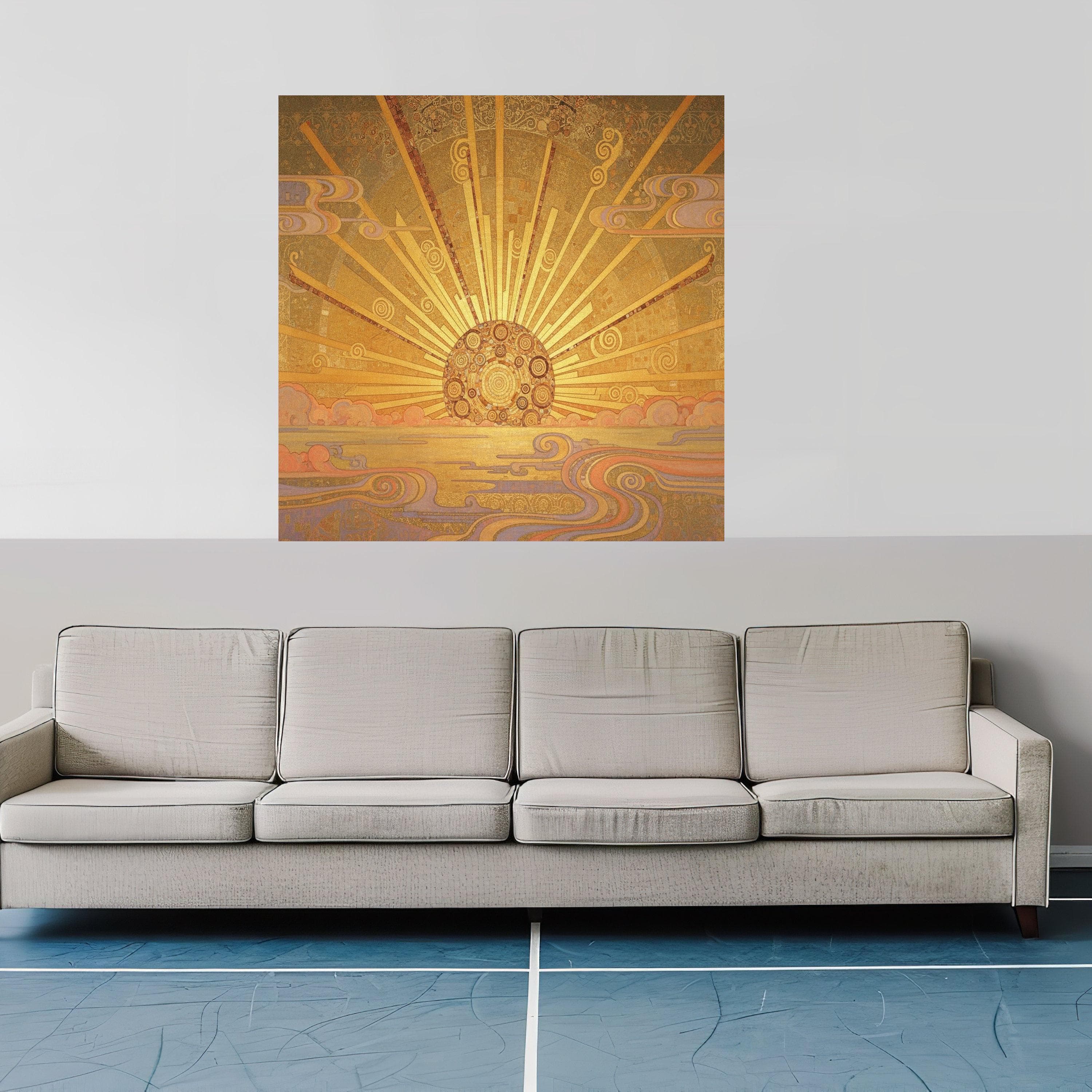 Golden Sunrise Abstract Canvas Wall Art, Sun Rays Decorative Painting, Modern Sunburst Canvas, Vintage Style Home Decor, Ready to Hang - image 5