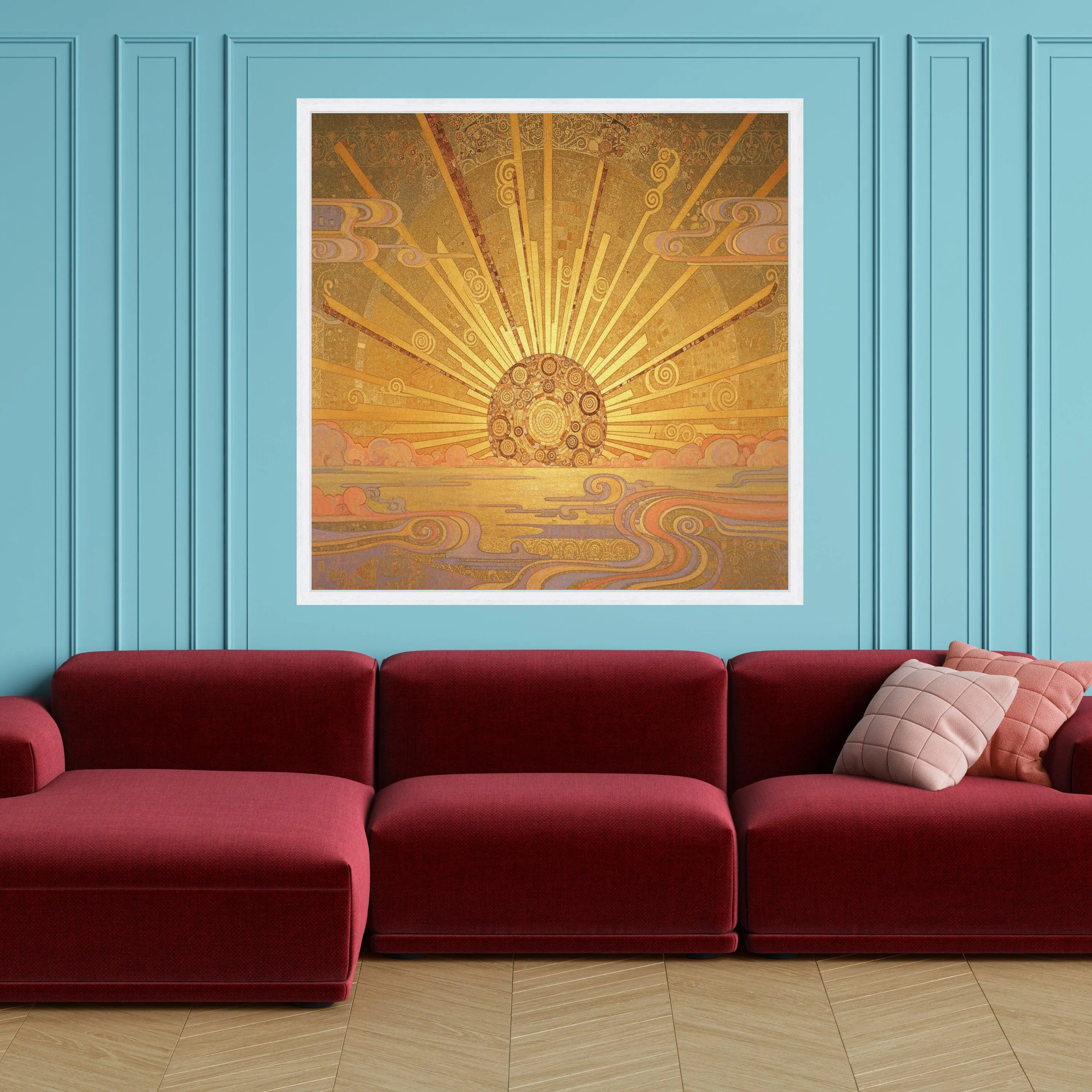 Golden Sunrise Abstract Canvas Wall Art, Sun Rays Decorative Painting, Modern Sunburst Canvas, Vintage Style Home Decor, Ready to Hang - image 4