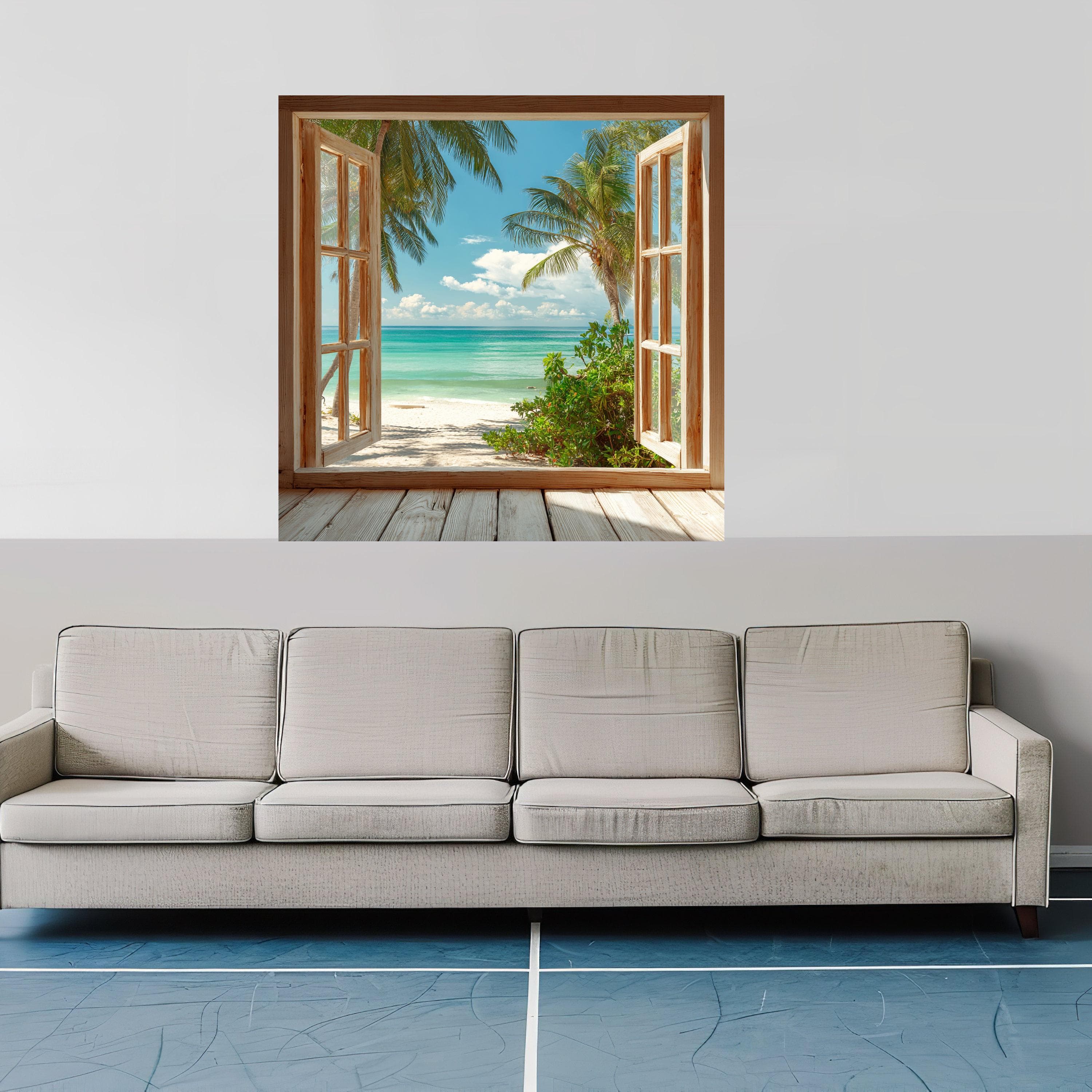 Tropical Beach Window Canvas, Ocean Palm Trees Seaside Landscape Wall Art (Ready to Hang) - image 4