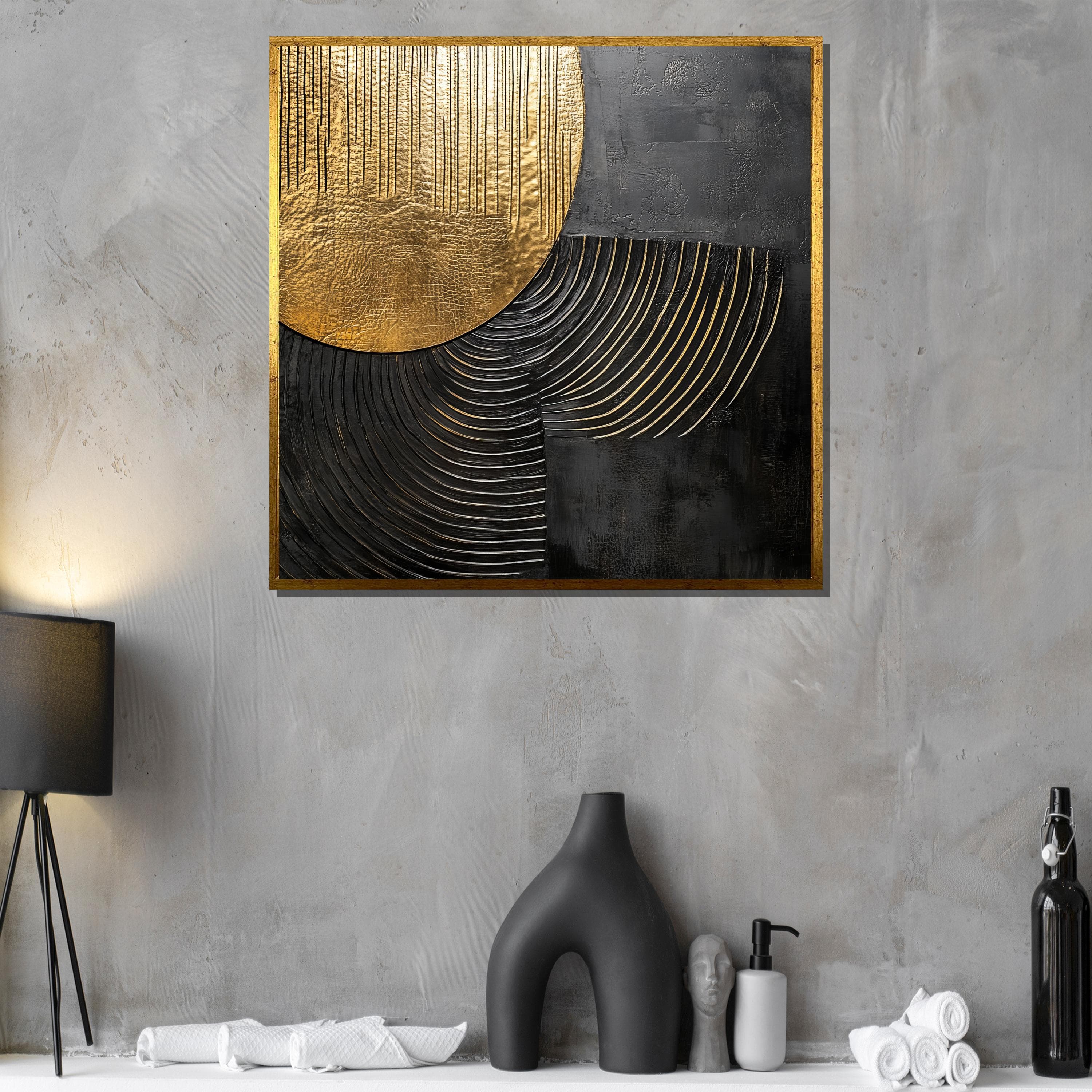Luxury Black and Gold Canvas Painting, Elegant Wall Art for Living Room or Office, Modern Abstract Gift for Art Enthusiasts - image 3