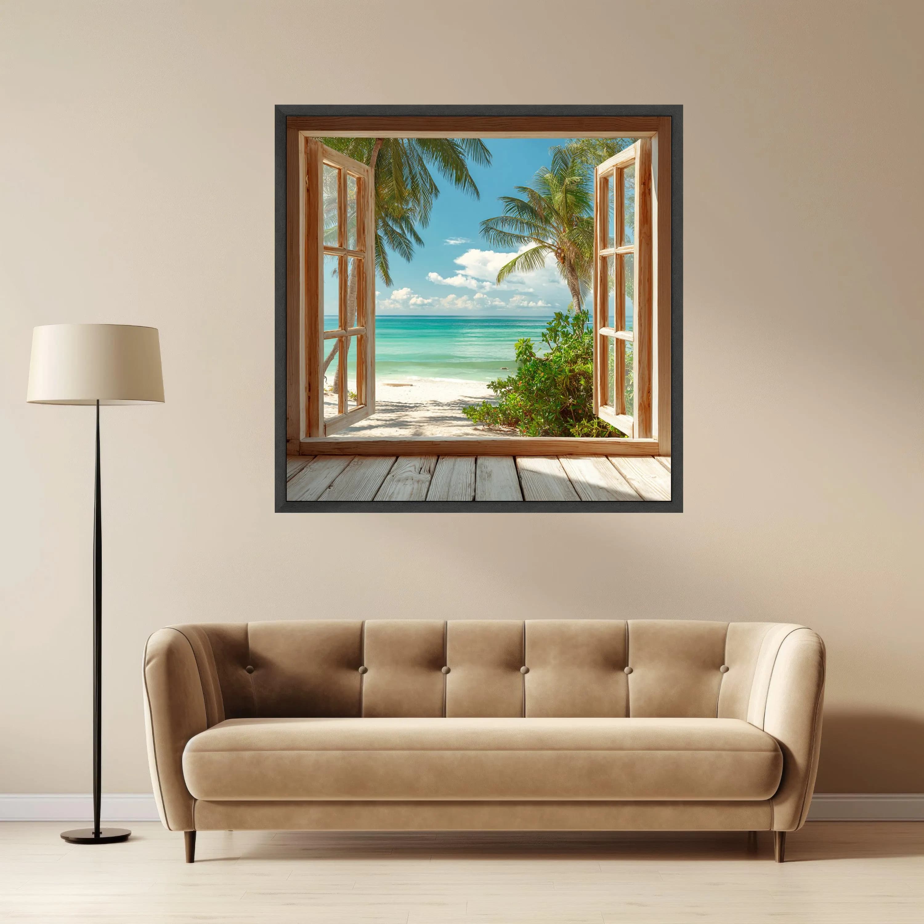 Tropical Beach Window Canvas, Ocean Palm Trees Seaside Landscape Wall Art (Ready to Hang) - image 5