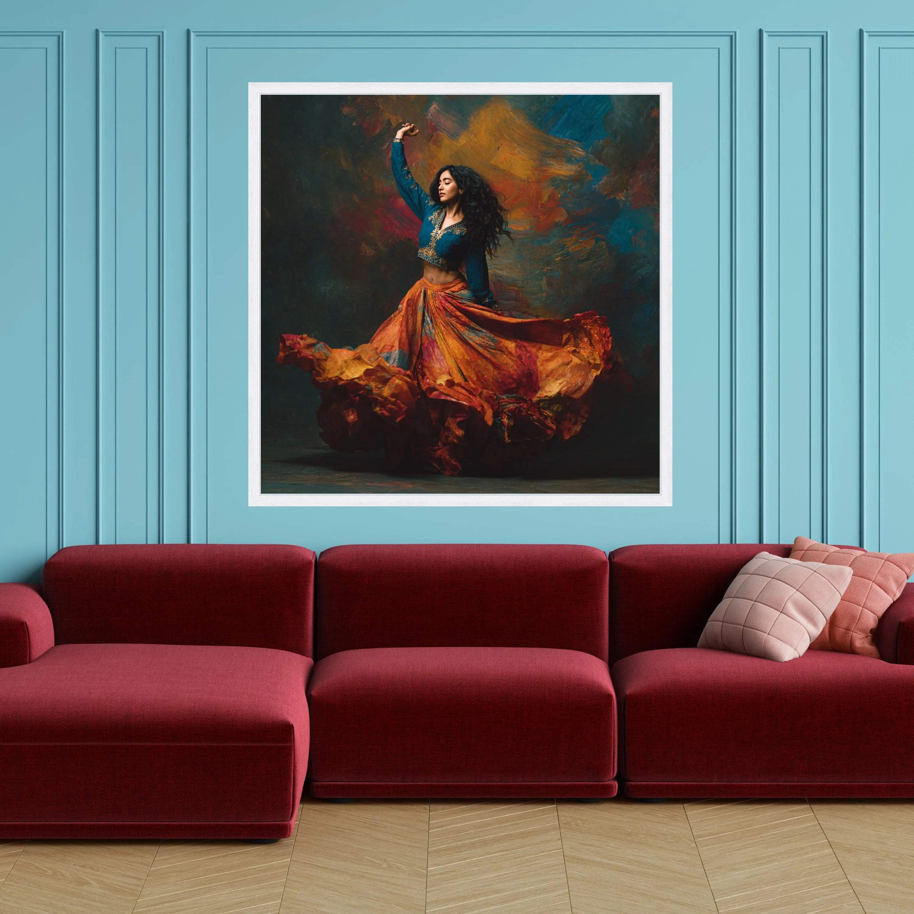 Graceful Flamenco Dancer Canvas, Vibrant Skirt Movement Wall Art, Colorful Dance Portrait, Ethnic Fashion Canvas, Home Décor Accent - image 3