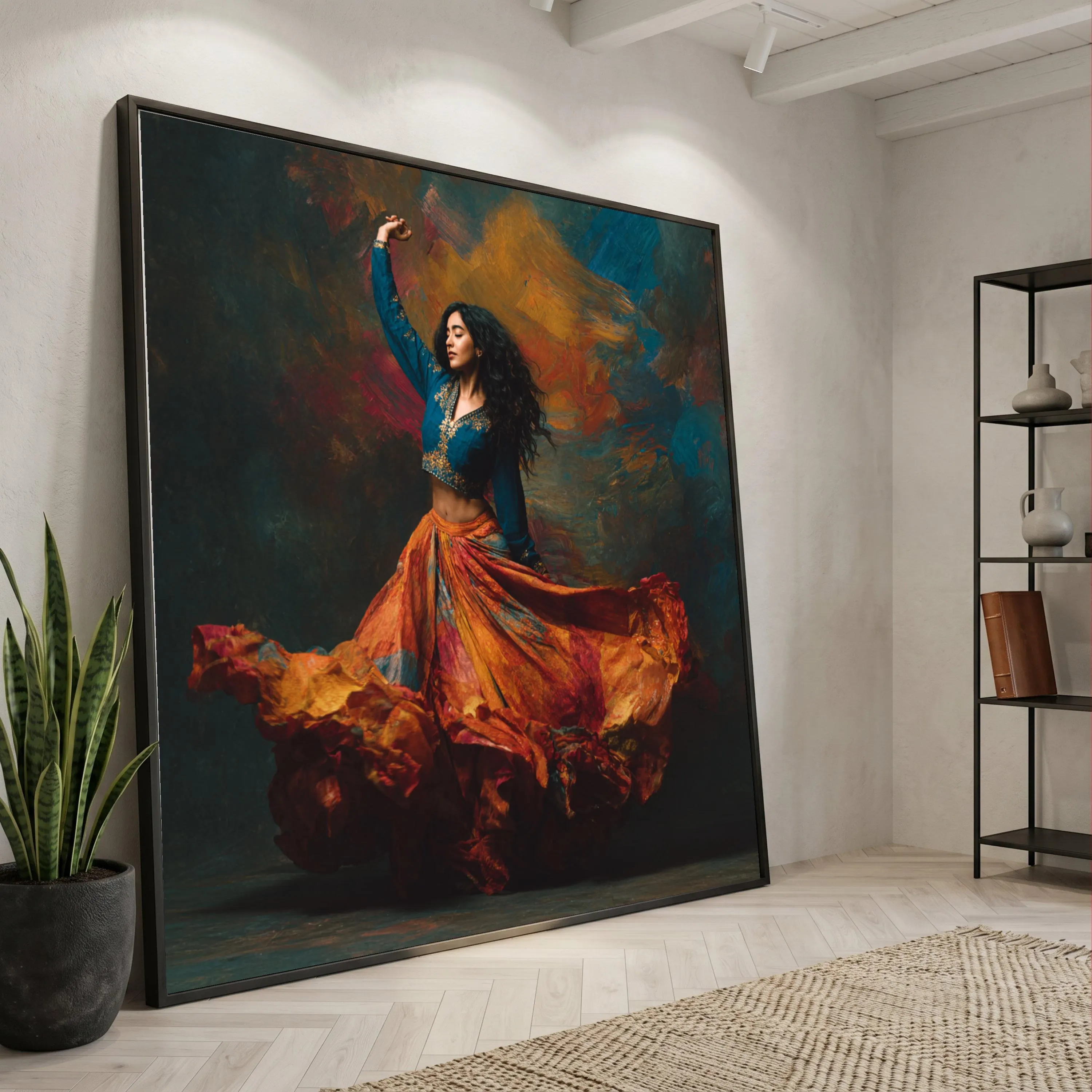 Graceful Flamenco Dancer Canvas, Vibrant Skirt Movement Wall Art, Colorful Dance Portrait, Ethnic Fashion Canvas, Home Décor Accent