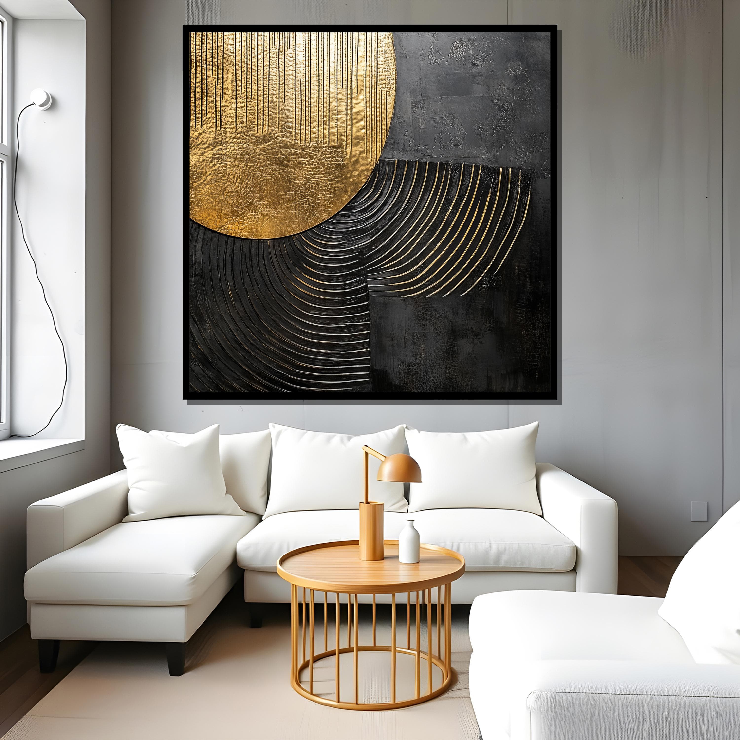 Luxury Black and Gold Canvas Painting, Elegant Wall Art for Living Room or Office, Modern Abstract Gift for Art Enthusiasts - image 4