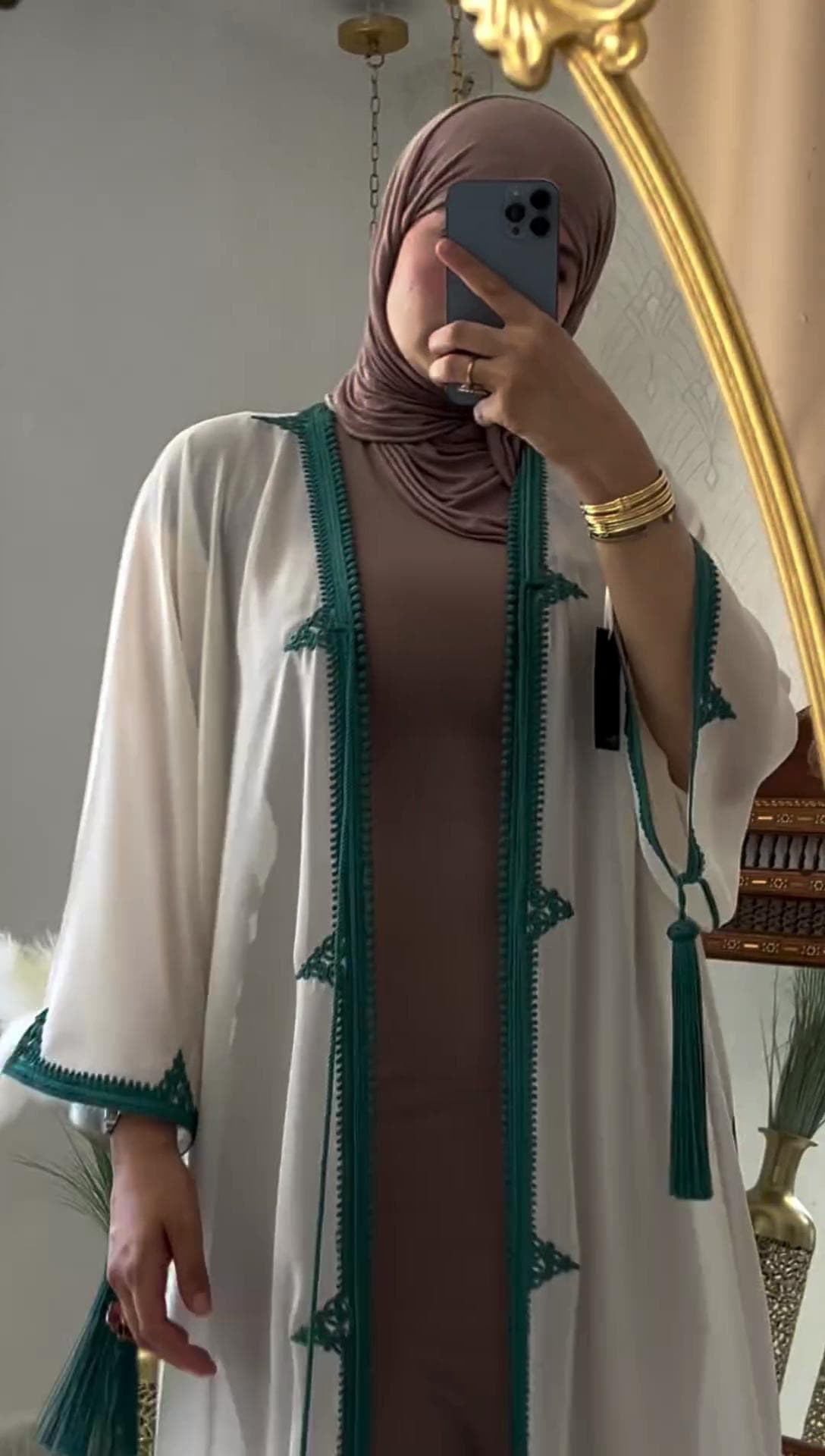 White and Teal Moroccan Bridal Kaftan Set with Tassels, Nikah and Henna Dress, Plus Size - image 4