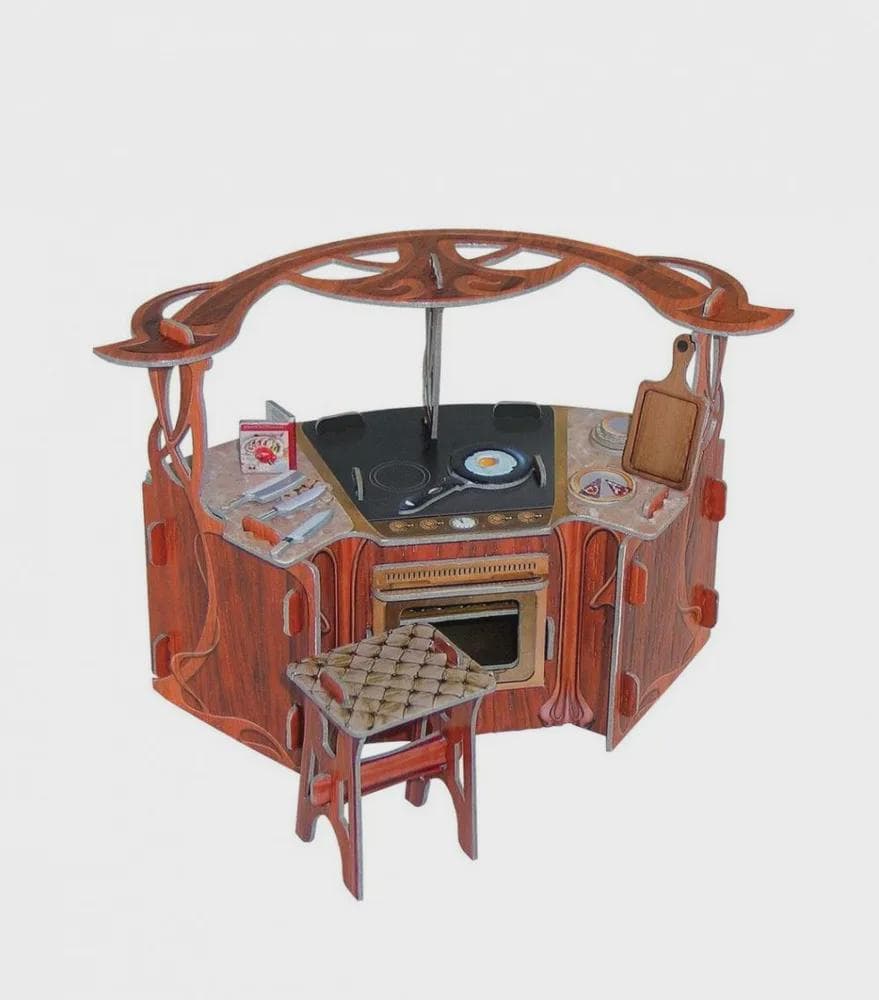 DIY 3D Cardboard Miniature Kitchen Furniture Set – Dollhouse Kitchen Model Kit – Paper Craft Decor for Collectors and Miniature Lovers
