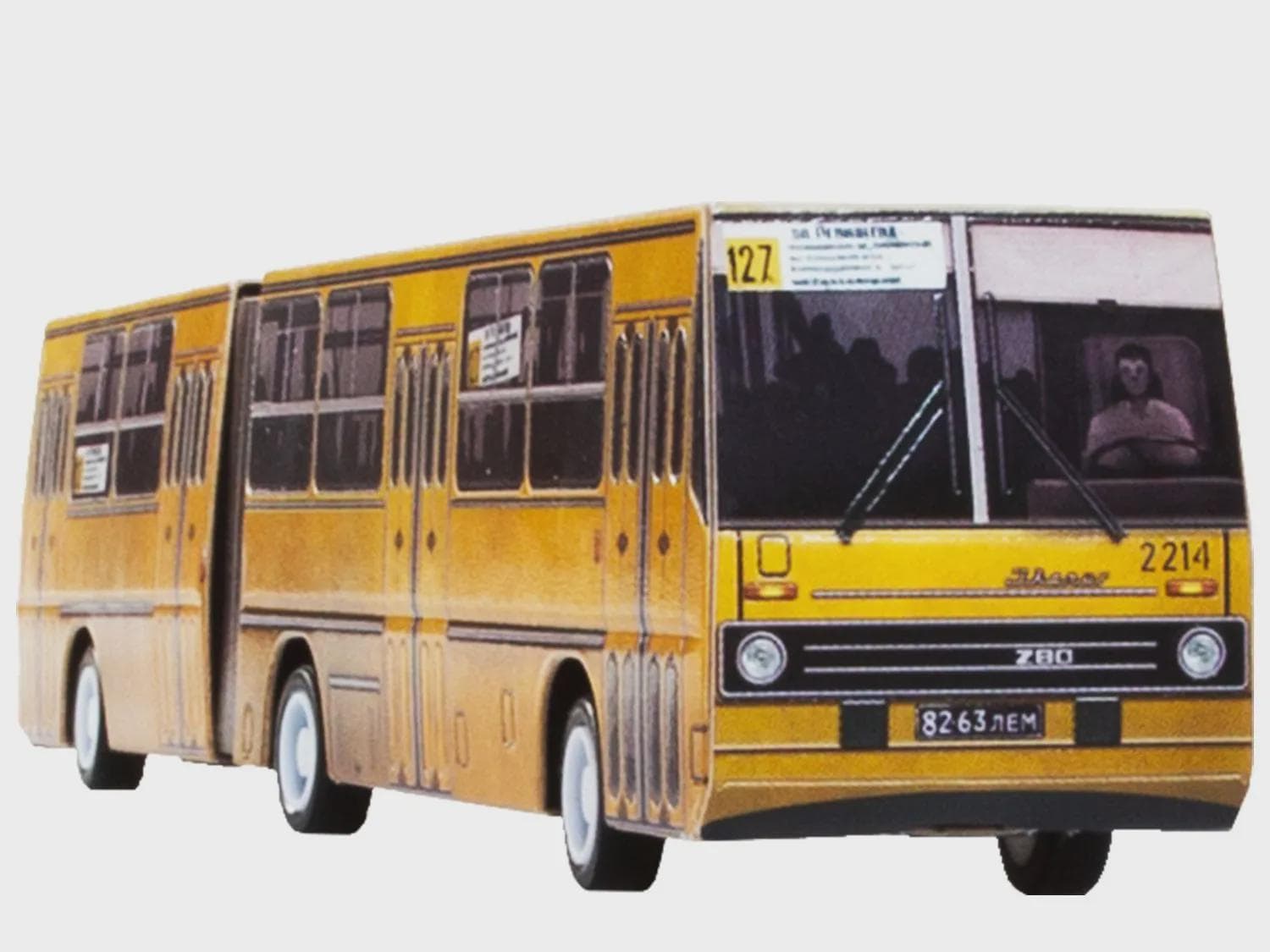 HO 1:87 Yellow Articulated Bus Model Kit – Accordion City Bus 3D Paper Puzzle with Inertia Wheels - image 3