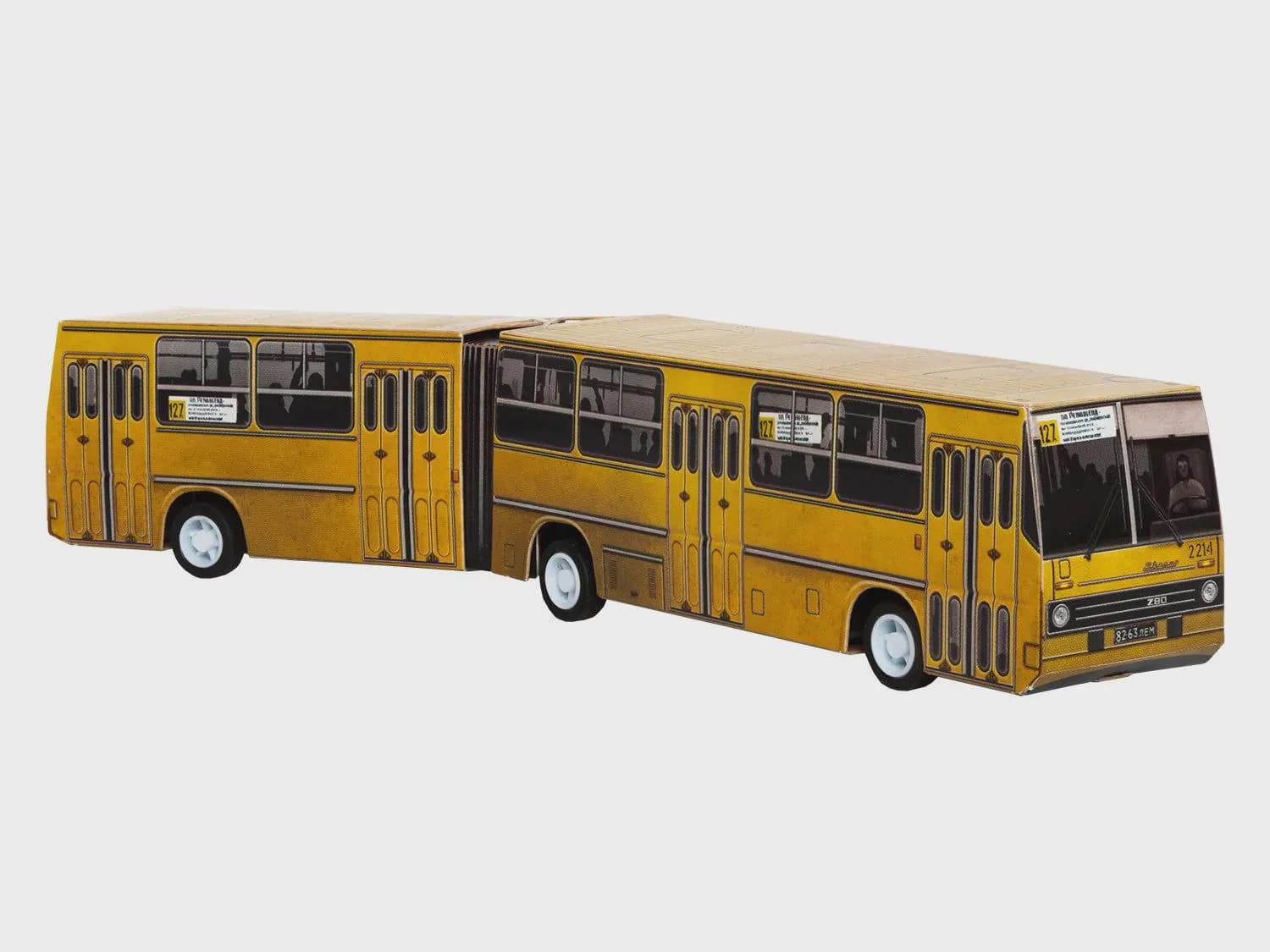 HO 1:87 Yellow Articulated Bus Model Kit – Accordion City Bus 3D Paper Puzzle with Inertia Wheels - image 4